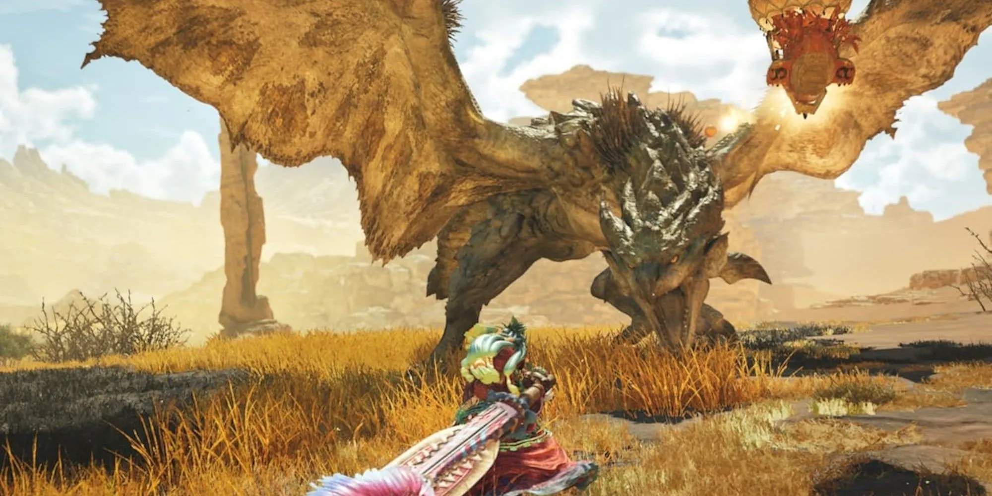 Thợ săn đối đầu với quái vật rồng trong Monster Hunter Wilds