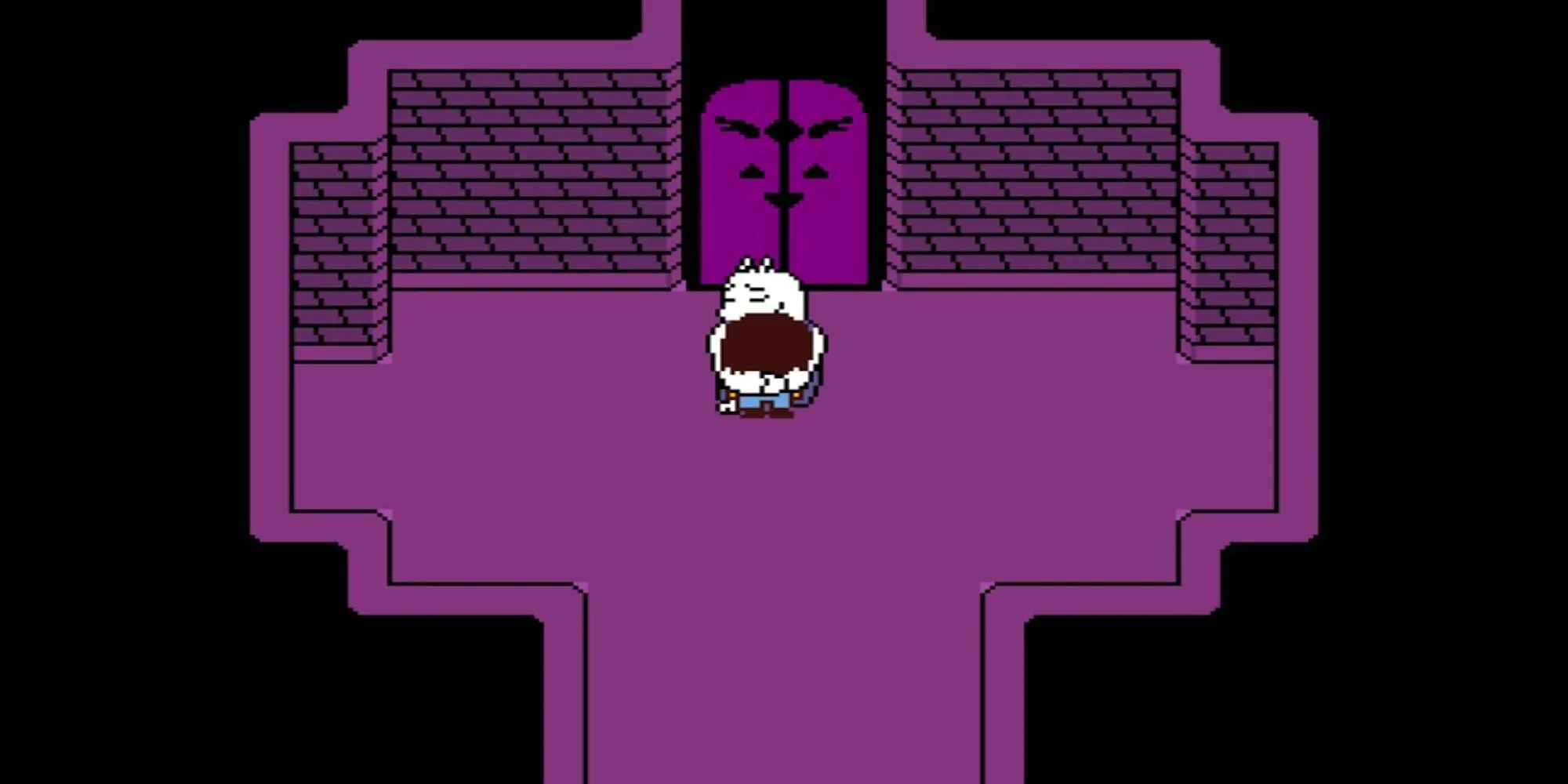 Toriel đang ôm nhân vật chính trong Undertale tại khu vực The Ruins.