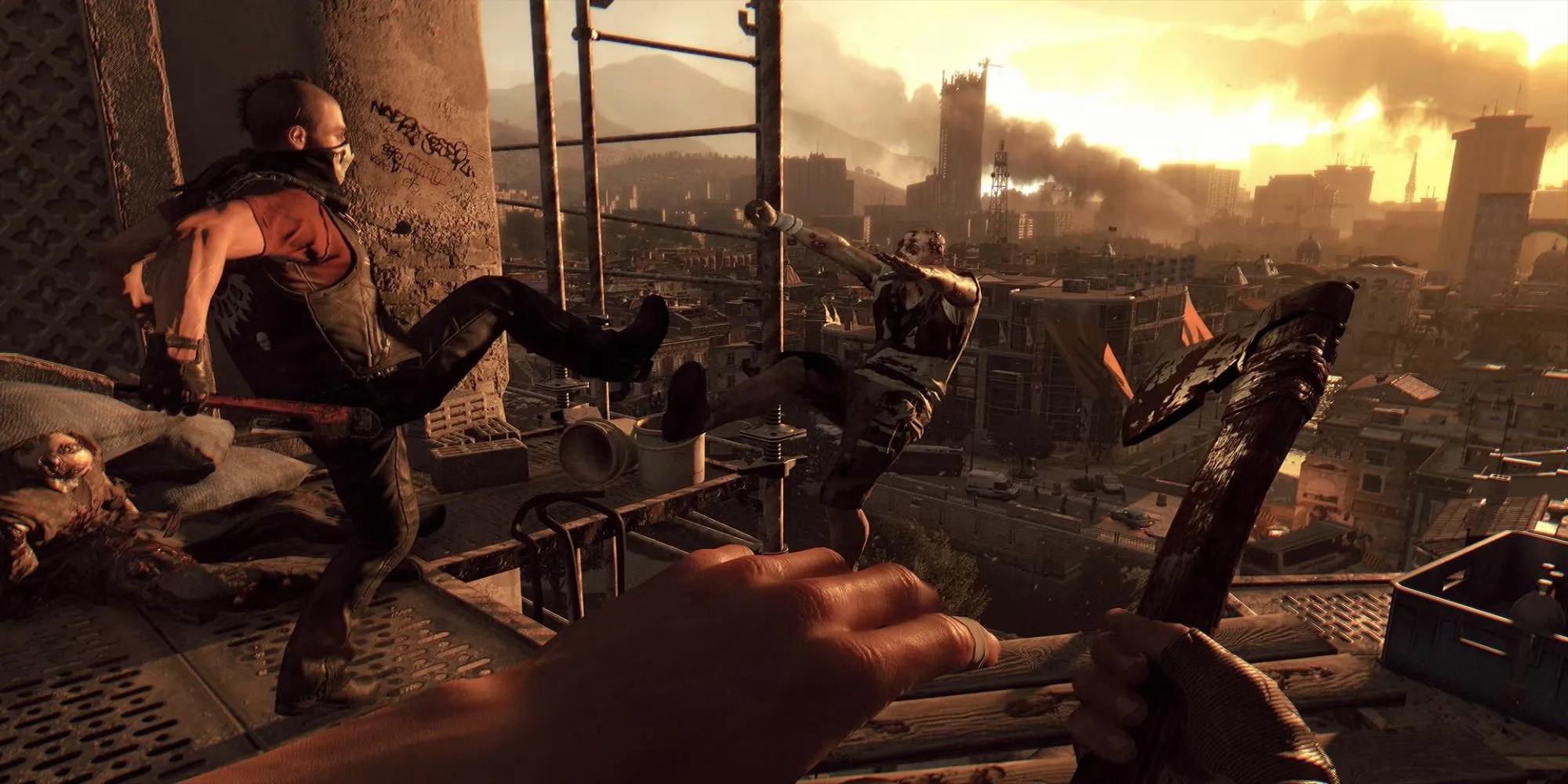 Trận chiến Dying Light với zombie trên rìa tòa nhà