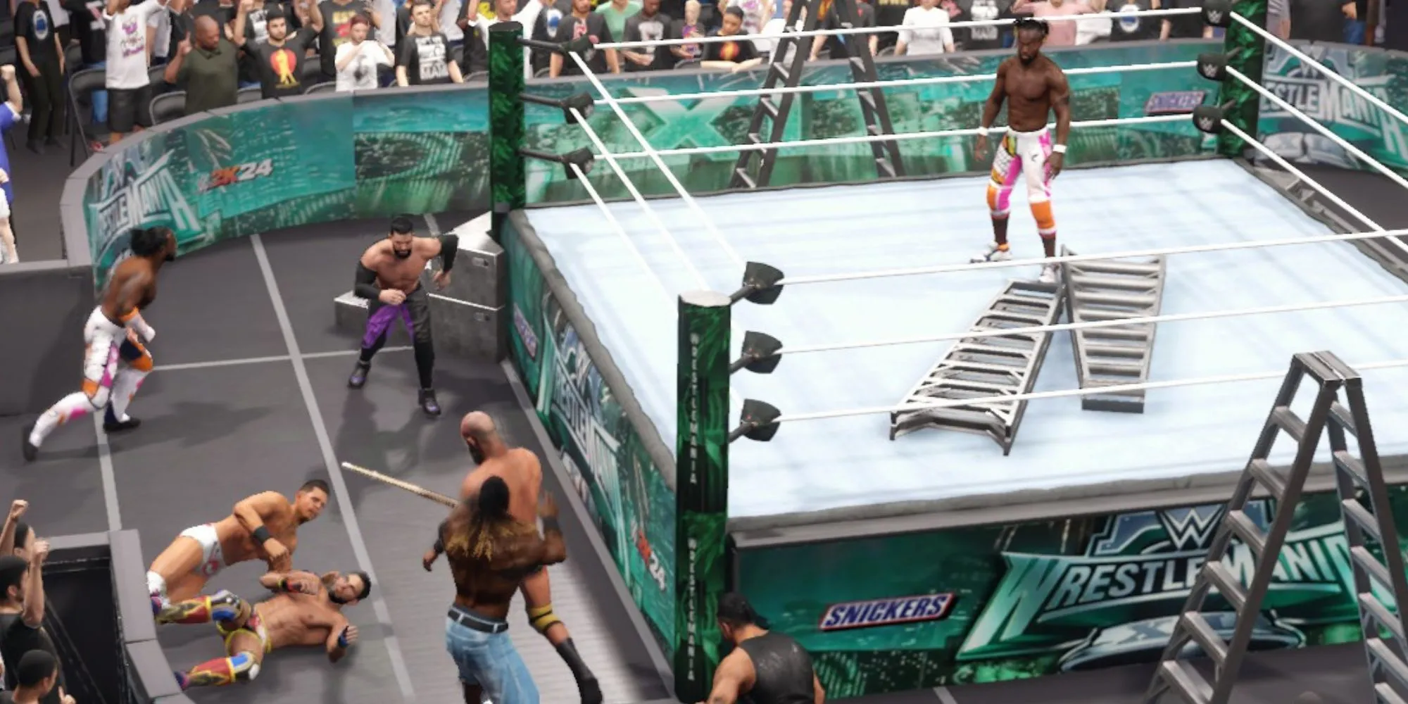 Trận đấu thang hỗn loạn trong WWE 2K24 thể hiện tính giải trí cao