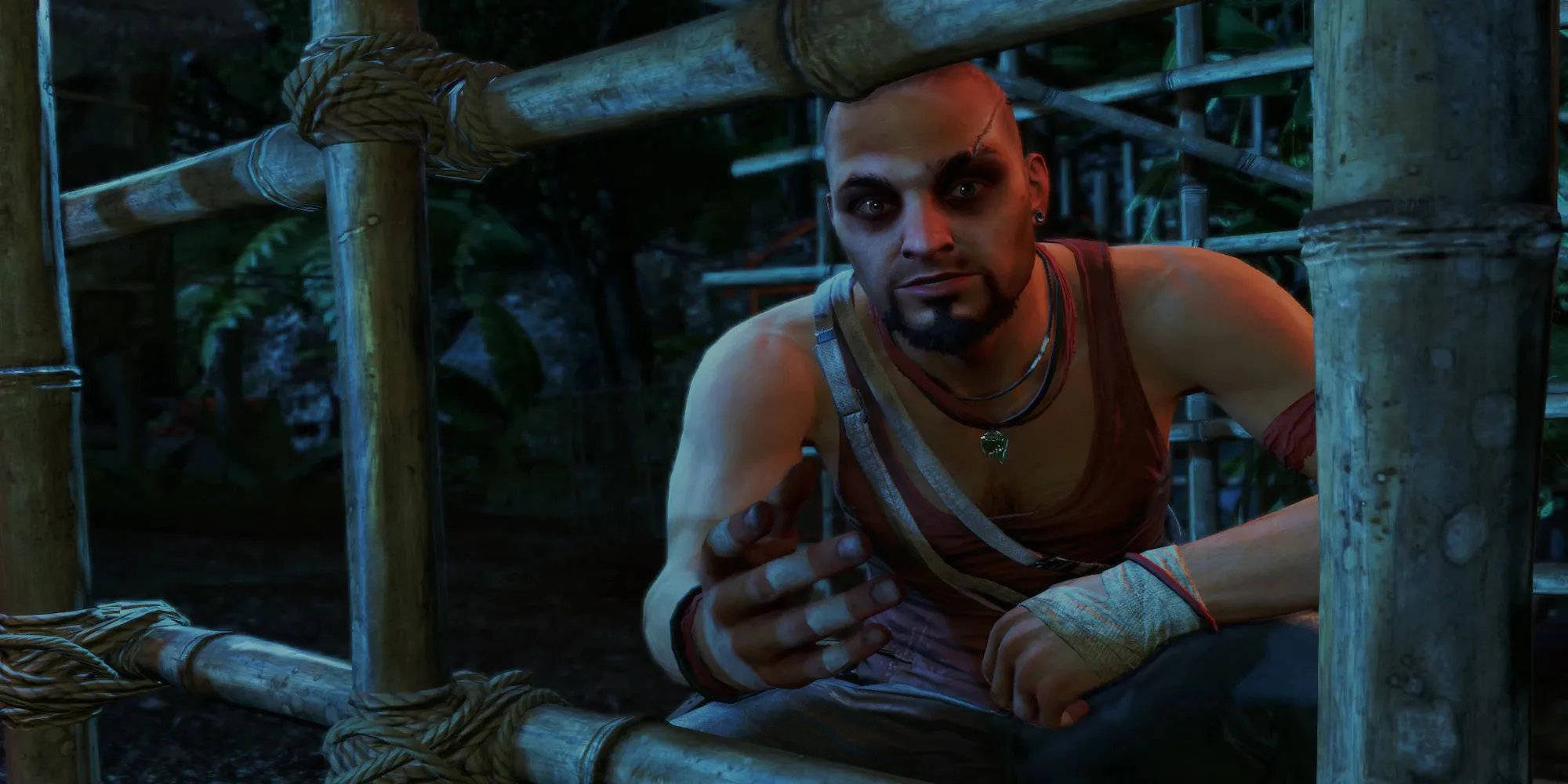 Vaas Montenegro, nhân vật phản diện chính trong Far Cry 3, với biểu cảm điên loạn đặc trưng