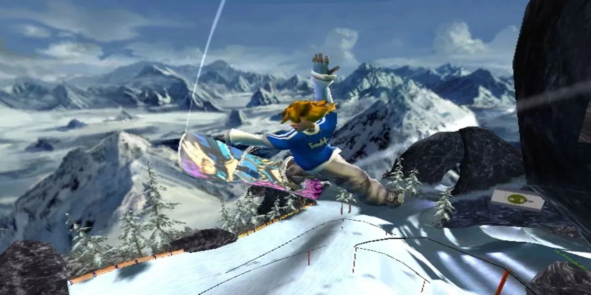 Vận động viên trượt tuyết thực hiện cú bay cao trong game SSX 3