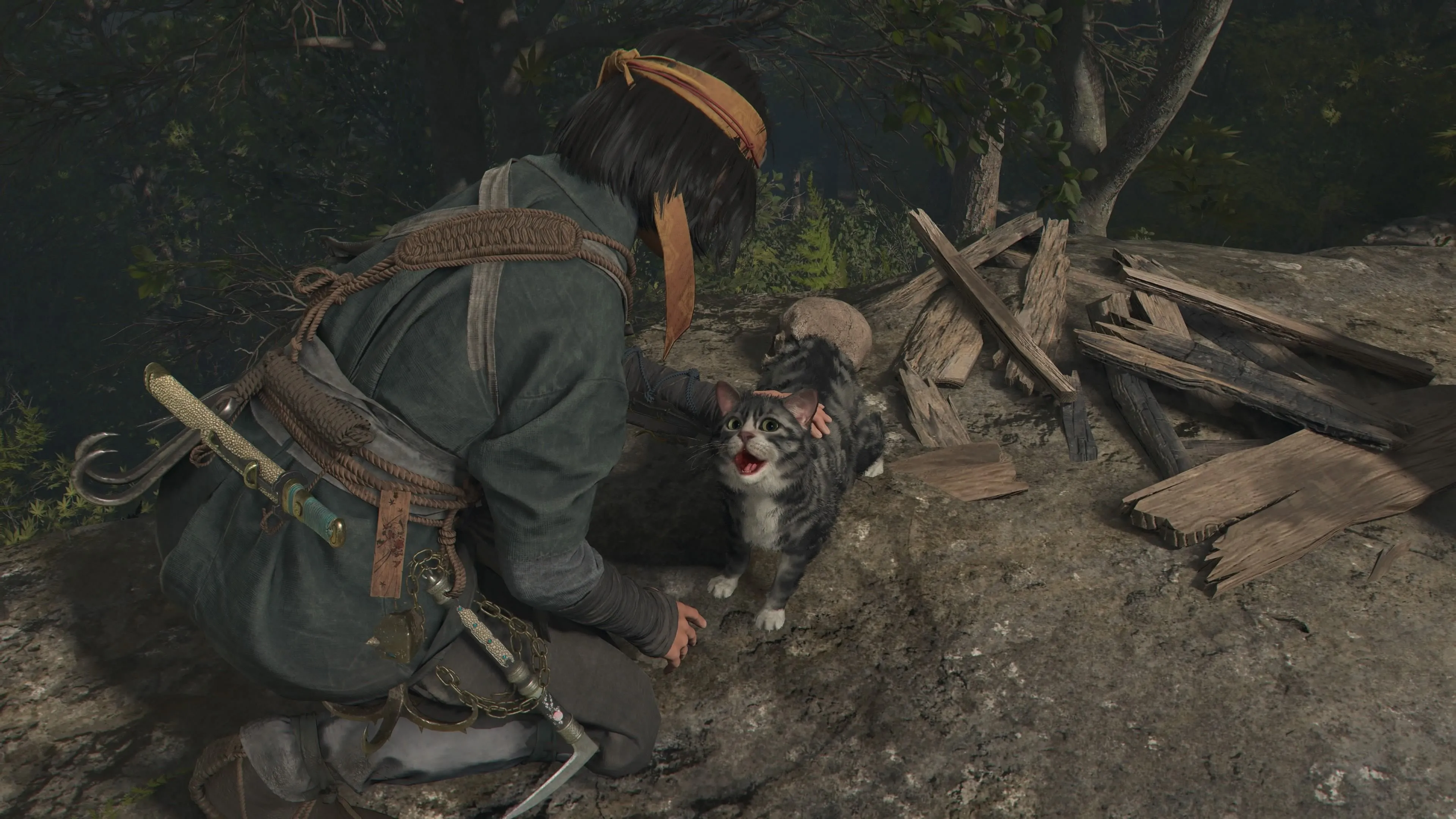 Yasuke và Lady Oichi tương tác trong nhiệm vụ phụ The Wheel Turns của Assassin's Creed Shadows, một lựa chọn dẫn đến Đảo Mèo