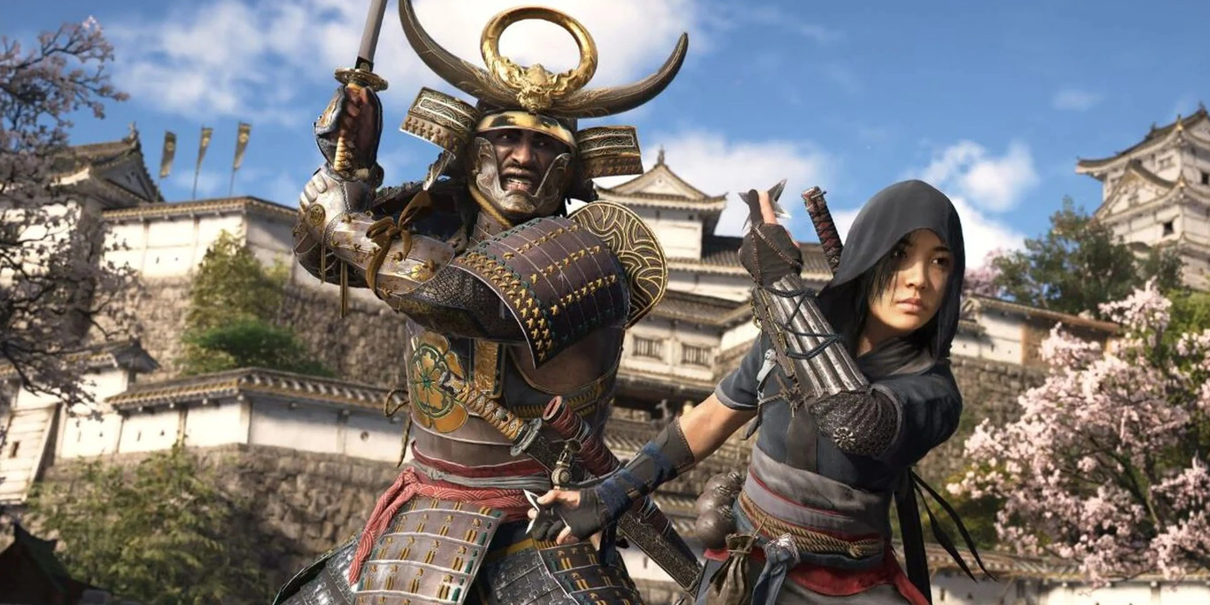 Yasuke và Naoe trong khung cảnh mùa xuân Nhật Bản của Assassin's Creed Shadows