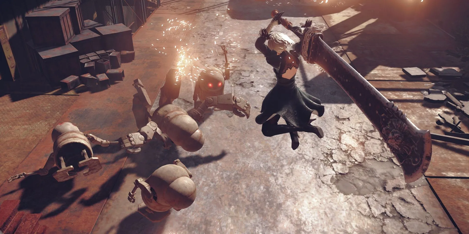 2B vung kiếm chiến đấu trong NieR: Automata