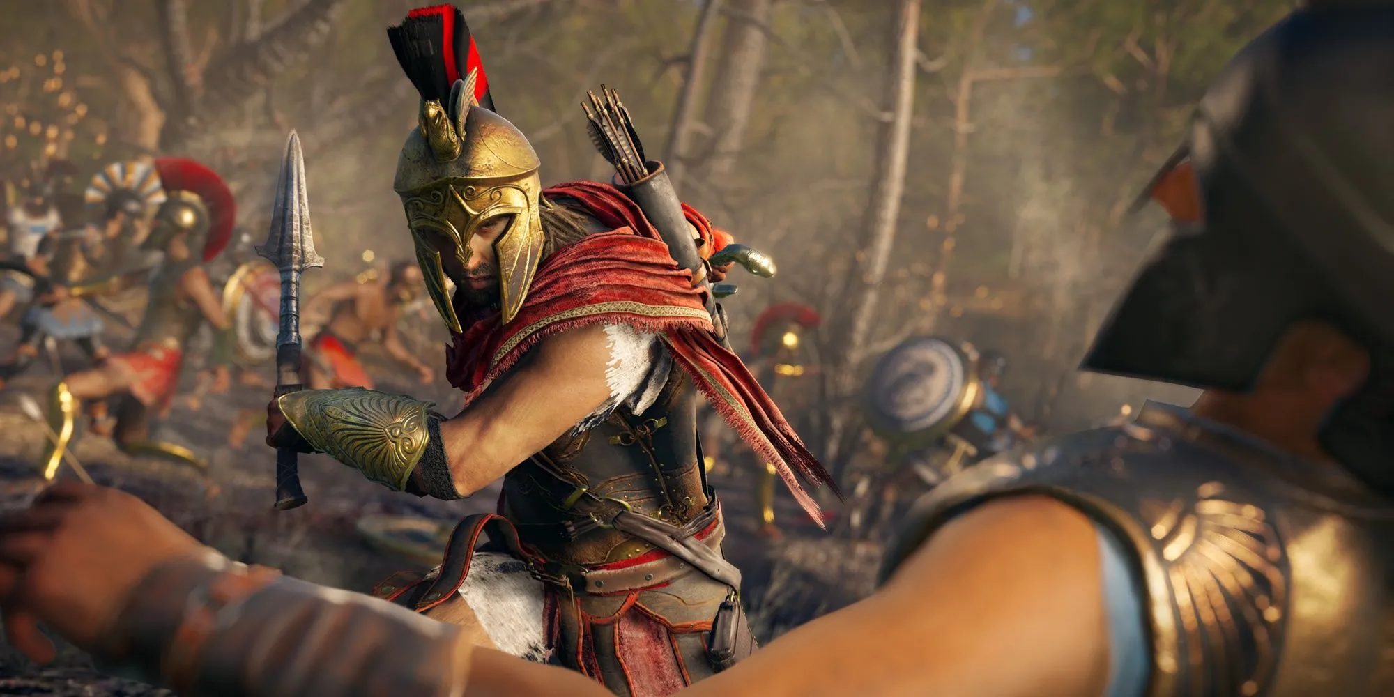 Alexios chiến đấu với kẻ thù trong bối cảnh Hy Lạp cổ đại đầy nắng của Assassin's Creed Odyssey