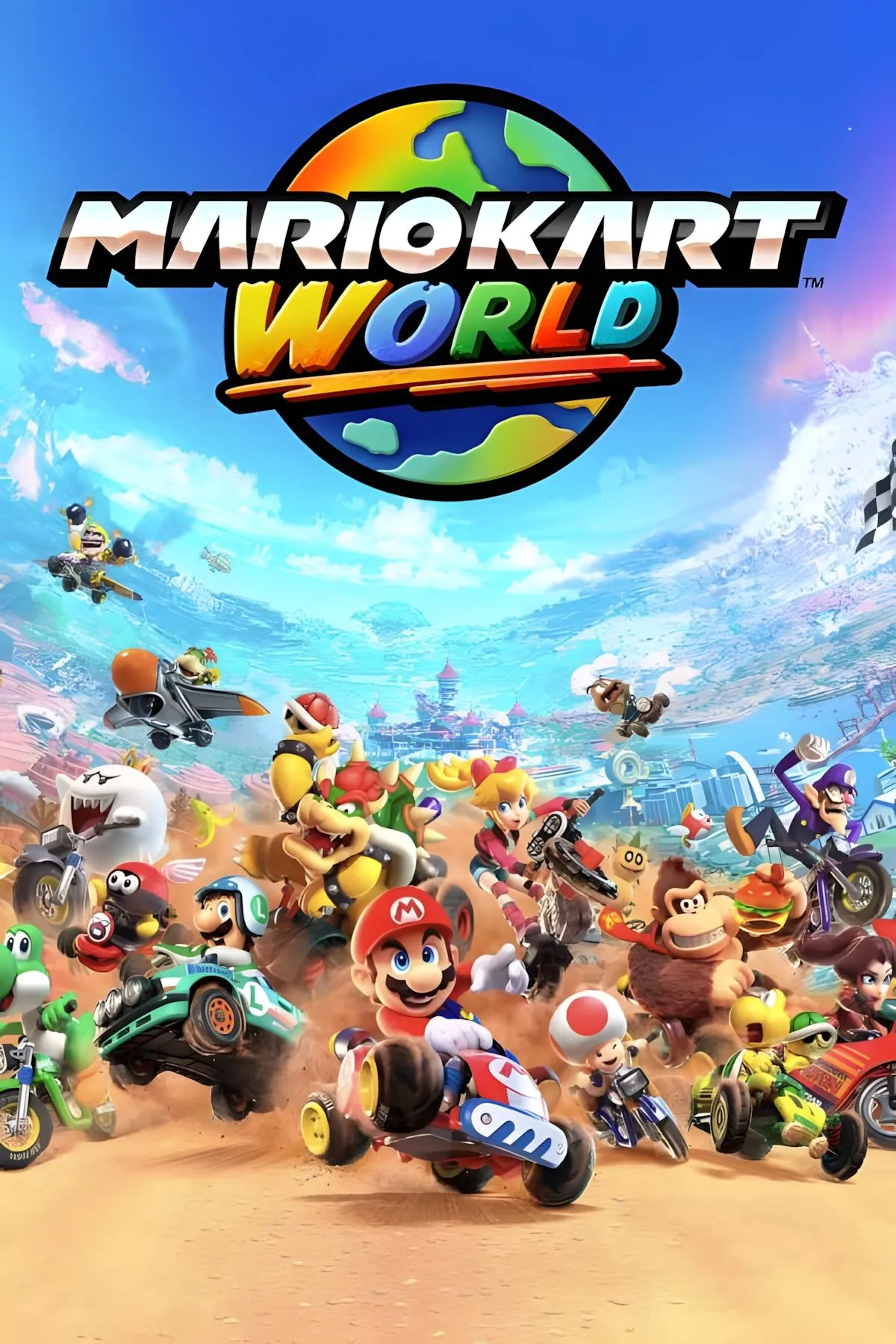 Ảnh bìa chính thức của game đua xe thế giới mở Mario Kart World