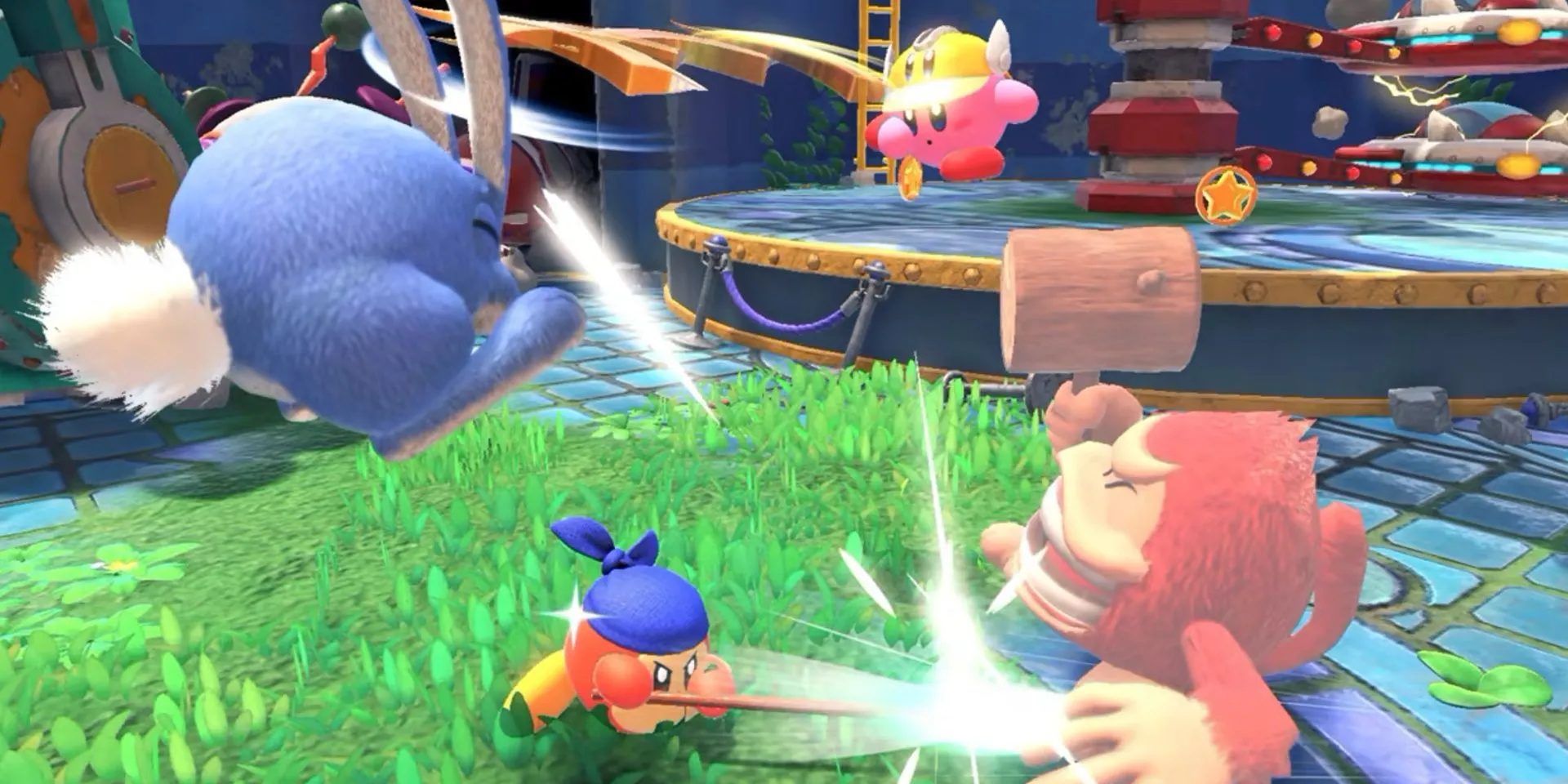 Ảnh Kirby và Bandanna Waddle Dee trong Kirby and the Forgotten Land