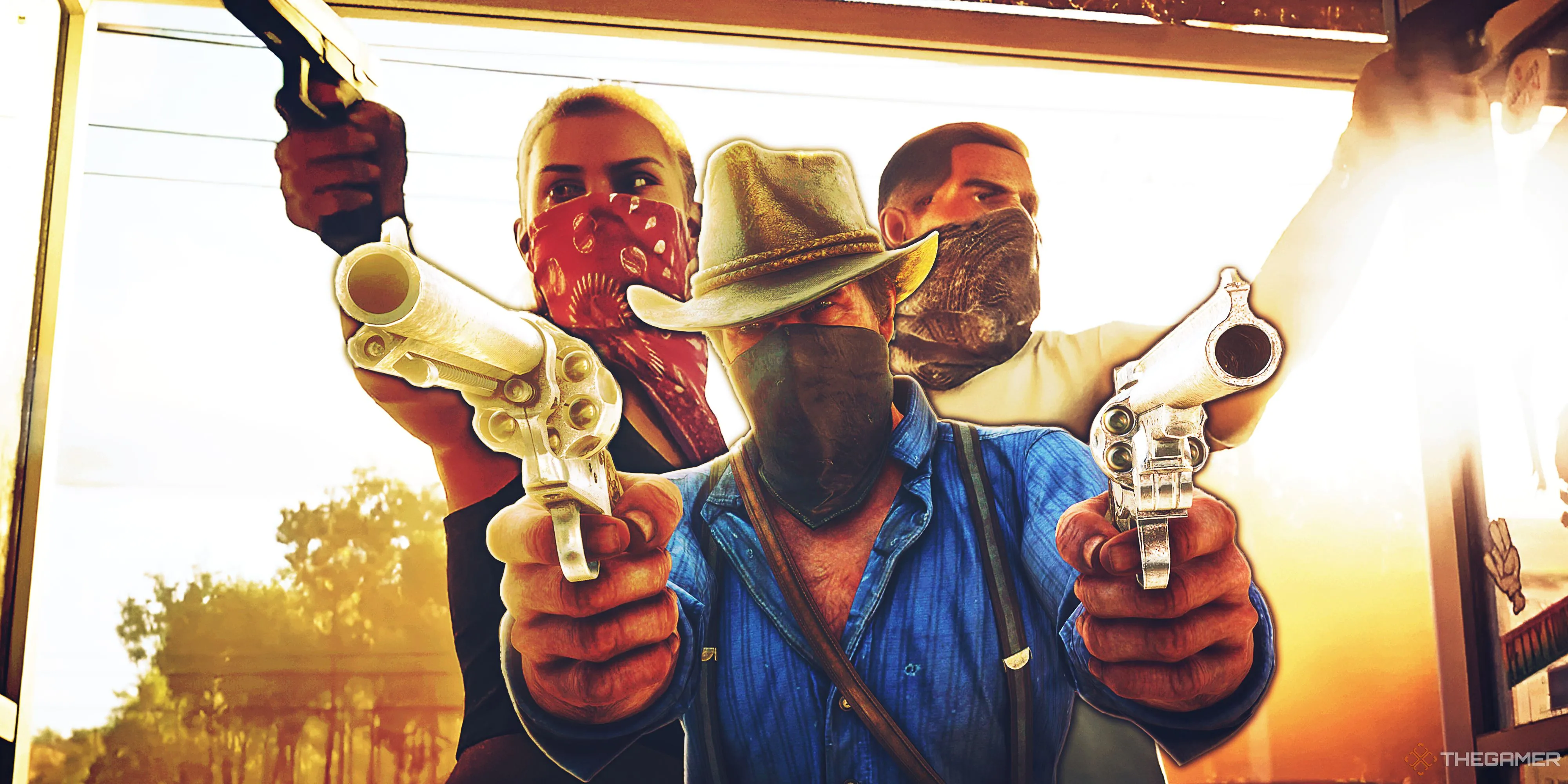 Arthur Morgan trong Red Dead Redemption 2 cùng Lucia và Jason