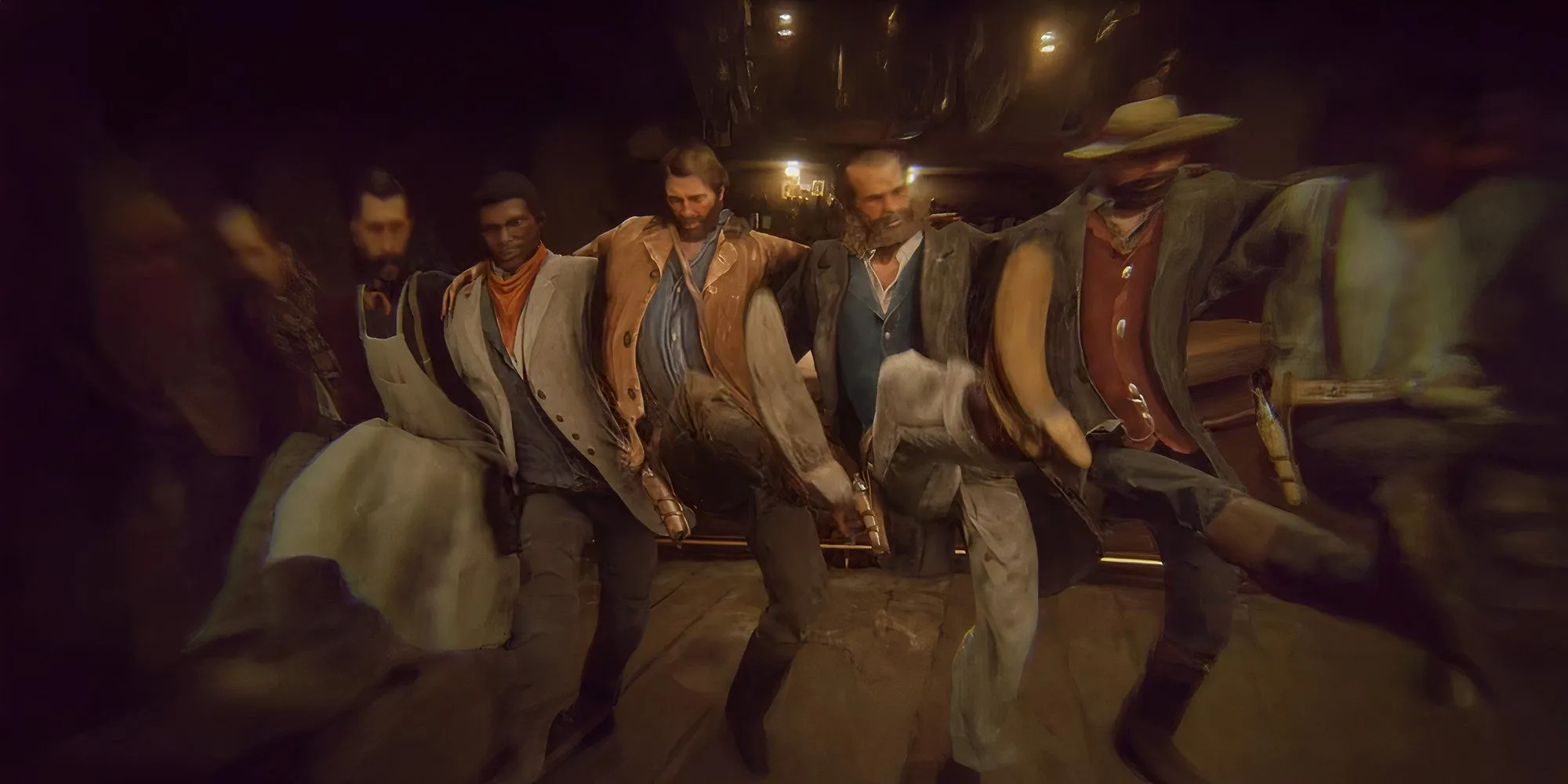 Arthur Morgan và Lenny Summers say rượu trong Red Dead Redemption 2