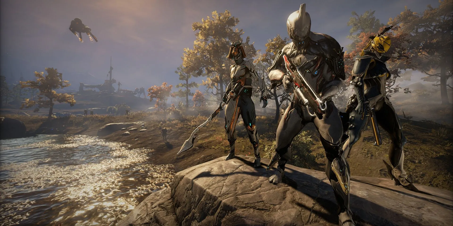 Ba người chơi Warframe phối hợp chiến đấu chống lại kẻ thù