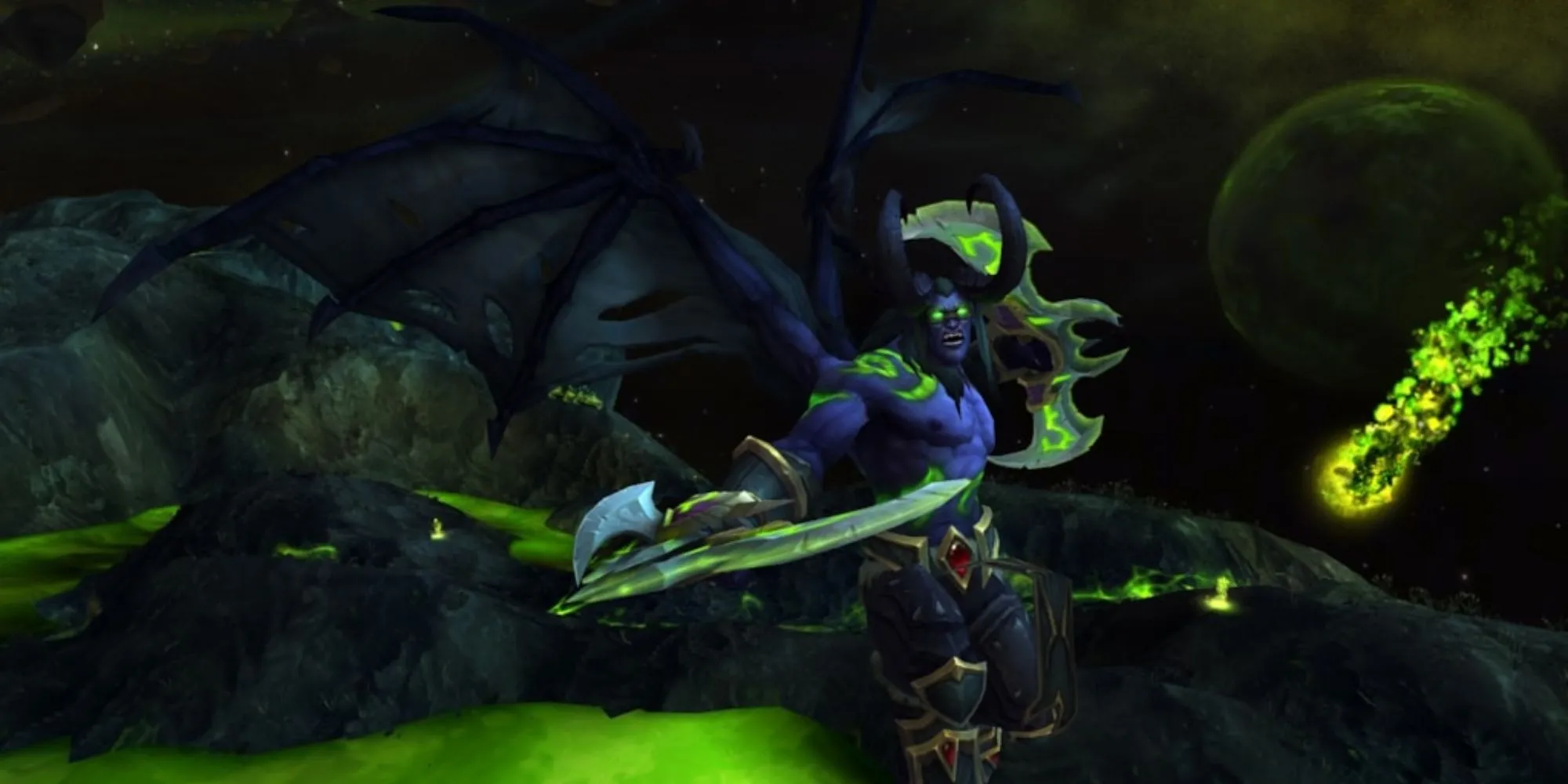 Biểu tượng bản mở rộng Legion của World of Warcraft, tập trung vào quỷ và Illidan Stormrage.