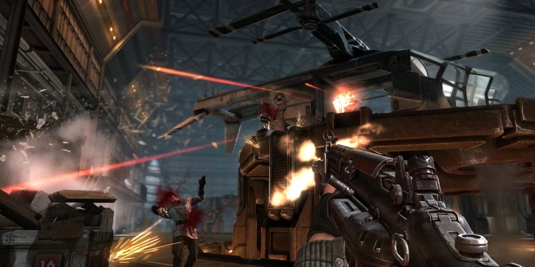 BJ Blazkowicz chiến đấu chống lại binh lính địch trong Wolfenstein The New Order