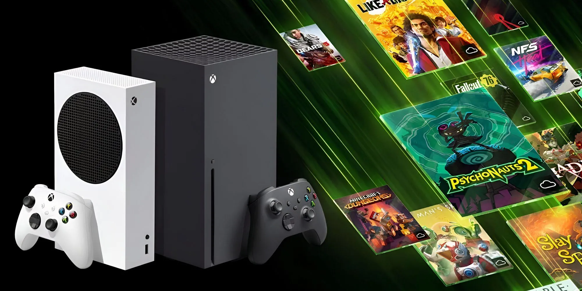 Bộ đôi máy chơi game Xbox Series X và Series S cùng một số đĩa game