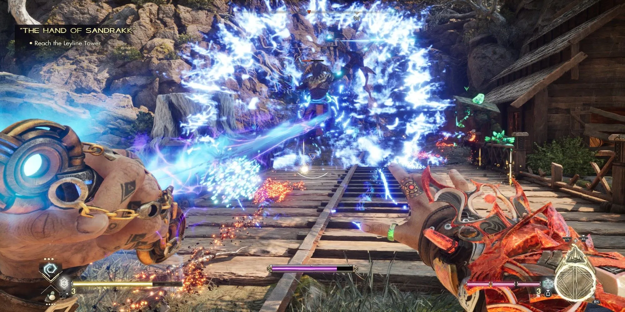Cảnh chiến đấu sử dụng phép thuật trong Immortals of Aveum, một game FPS độc đáo