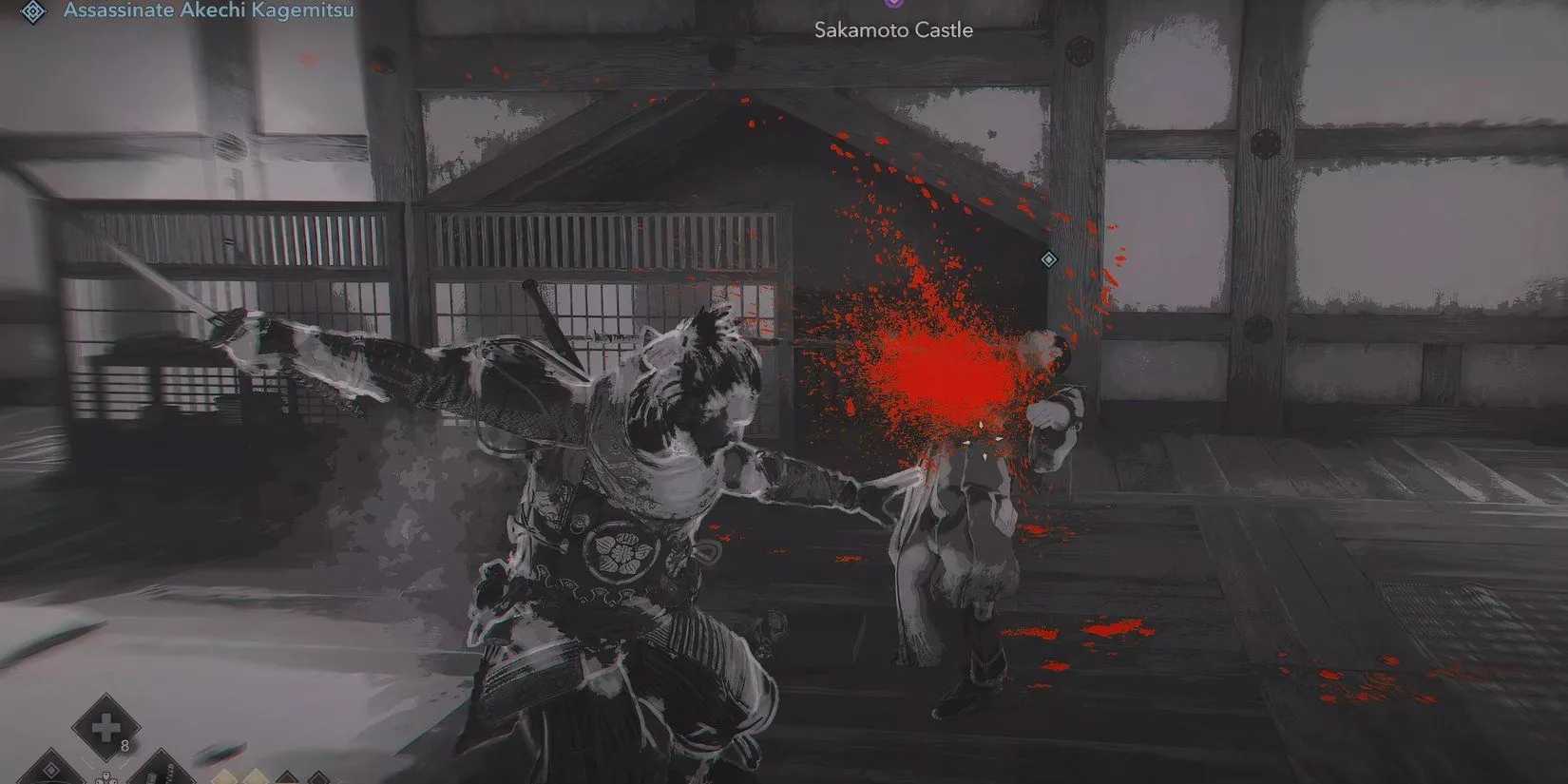 Cảnh chiến đấu với Kagemitsu Naginata trong Assassin's Creed Shadows