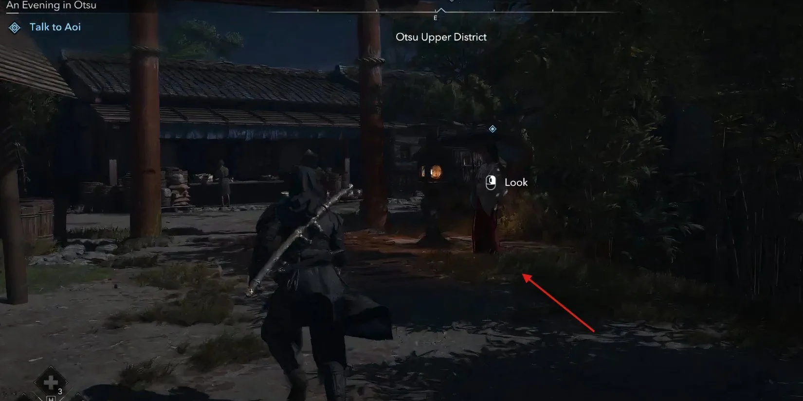 Cảnh gặp gỡ Aoi tại Otsu trong Assassins Creed Shadows