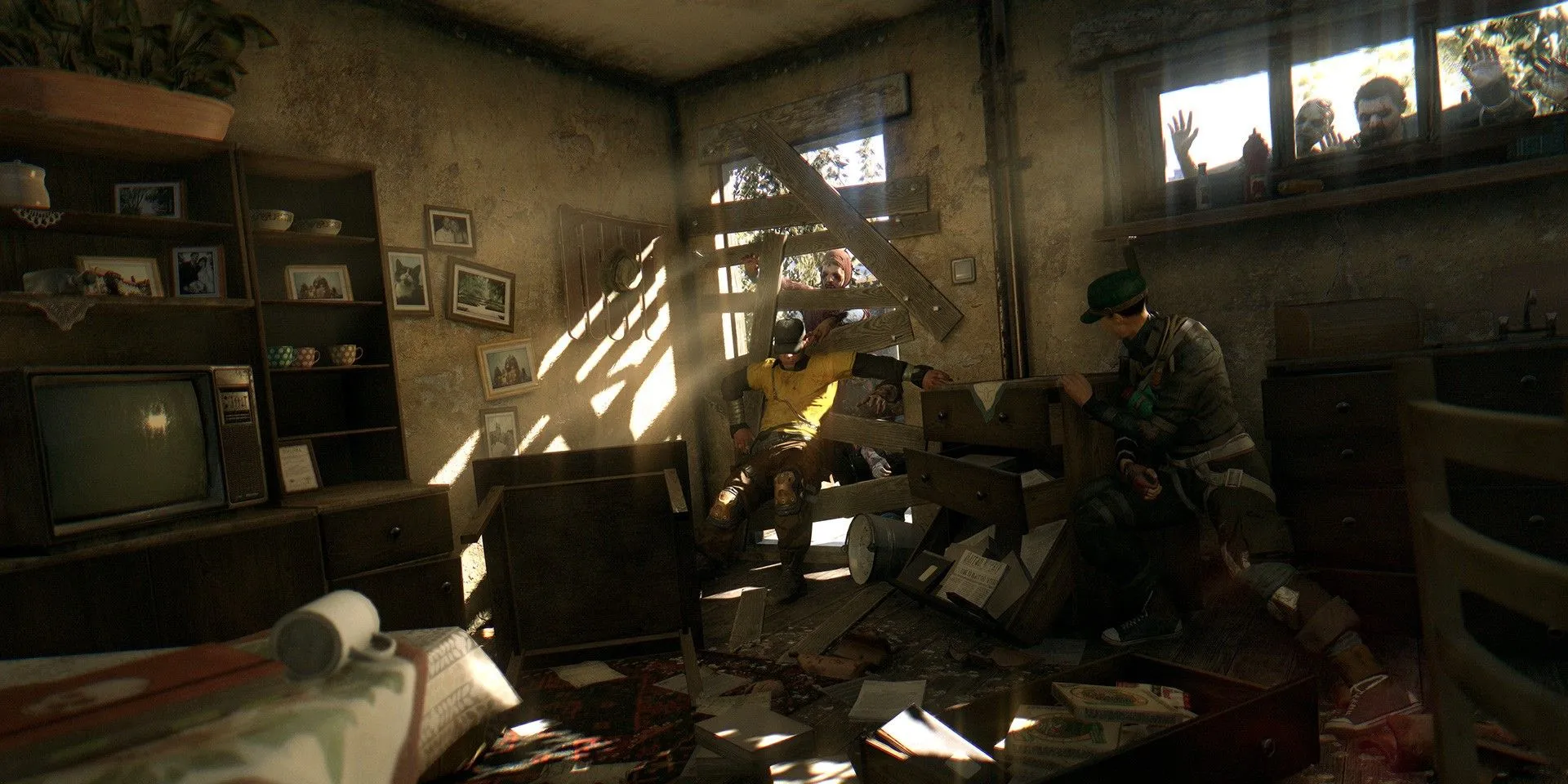 Cảnh hành động parkour trong game Dying Light giữa thành phố bị nhiễm bệnh