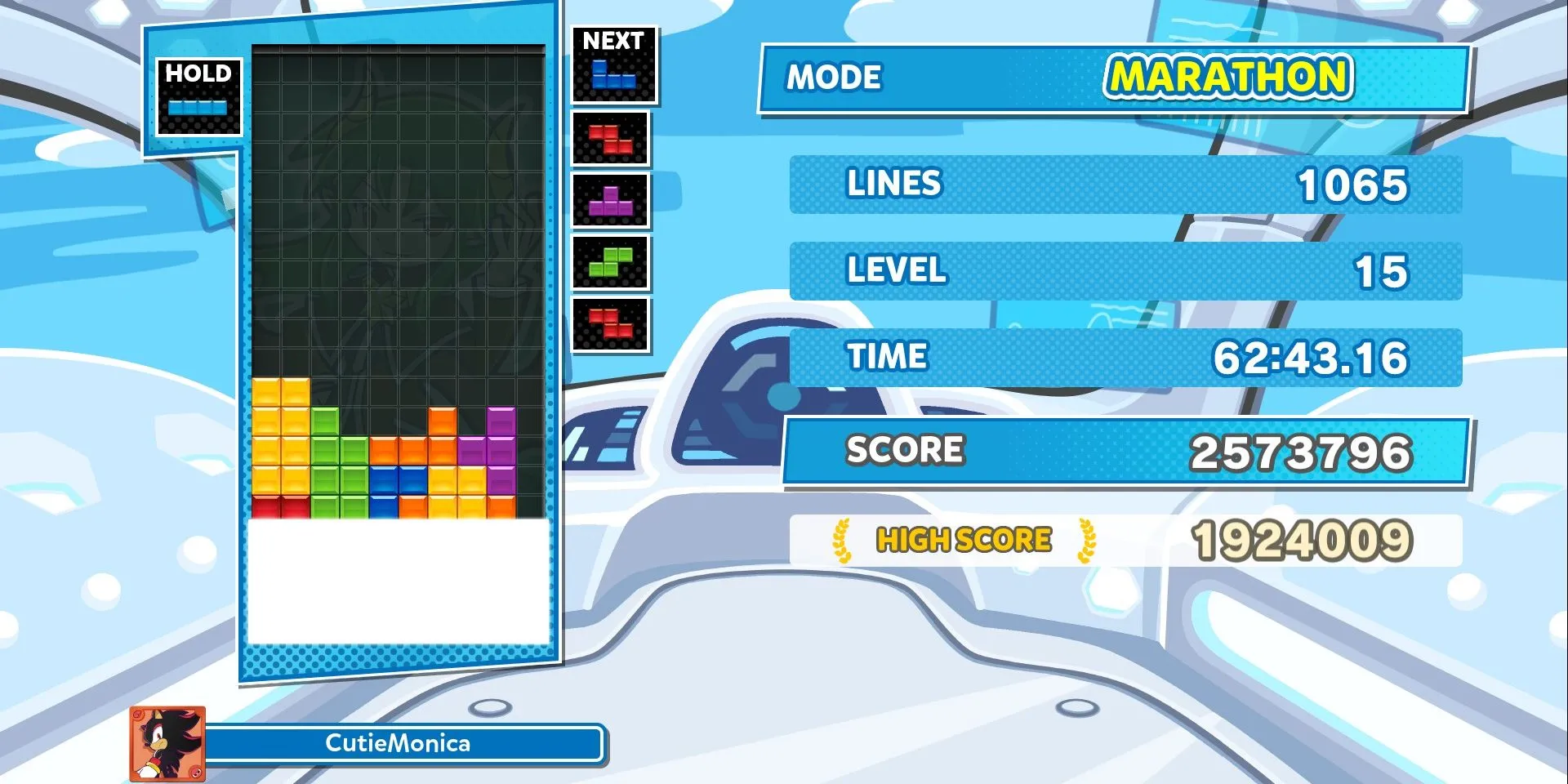 Cảnh màn hình Puyo Puyo Tetris 2, giao diện ghép khối Tetris và Puyo.