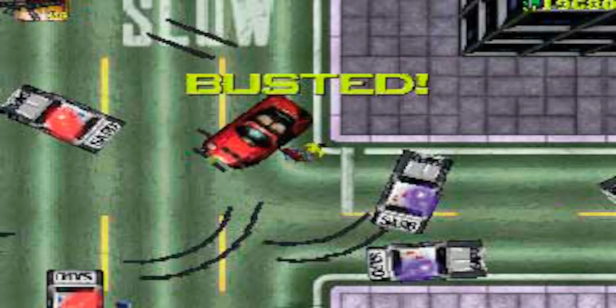 Chiếc xe trong Grand Theft Auto bị tai nạn và được bao quanh bởi cảnh sát
