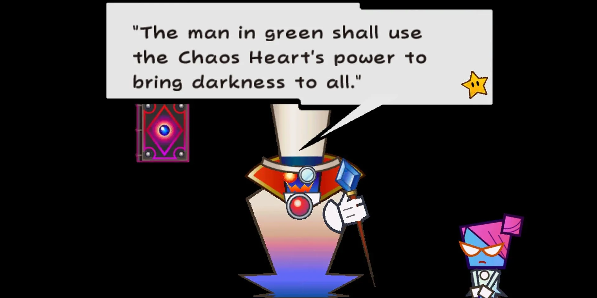 Count Bleck đọc từ Dark Prognosticus trong Super Paper Mario