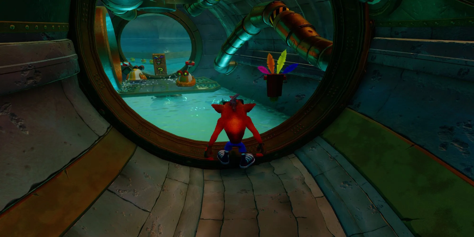 Crash Bandicoot chạy nhanh qua màn chơi The Eel Deal trong N. Sane Trilogy
