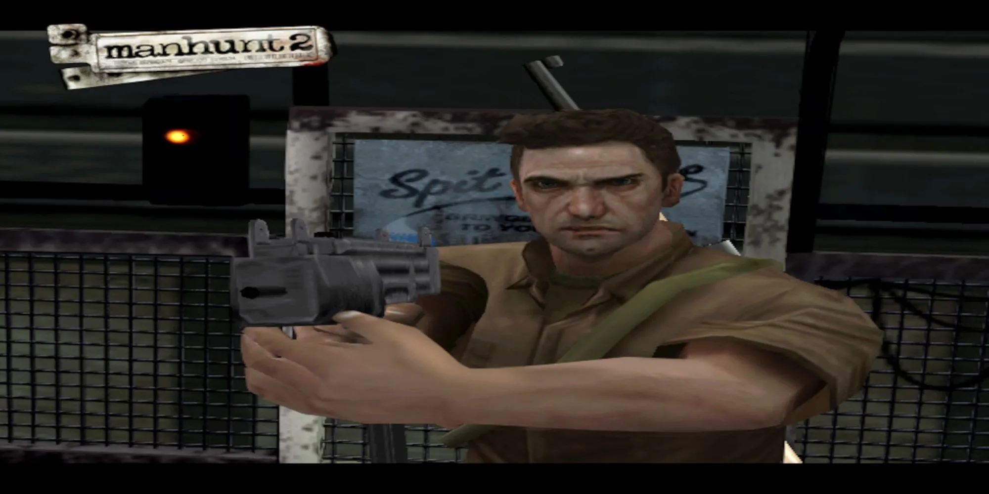 Daniel Lamb, nhân vật chính của Manhunt 2, đang chĩa súng