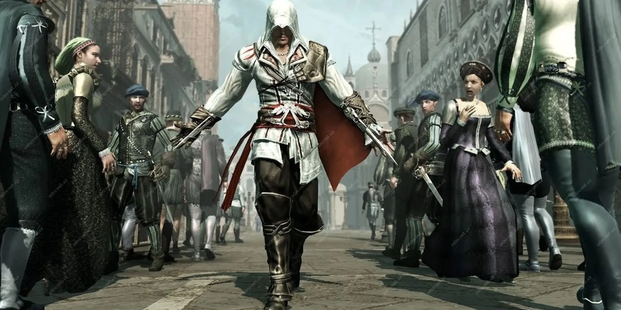 Ezio Auditore khoe lưỡi dao ẩn trong Assassin's Creed 2, bối cảnh Florence thời Phục Hưng