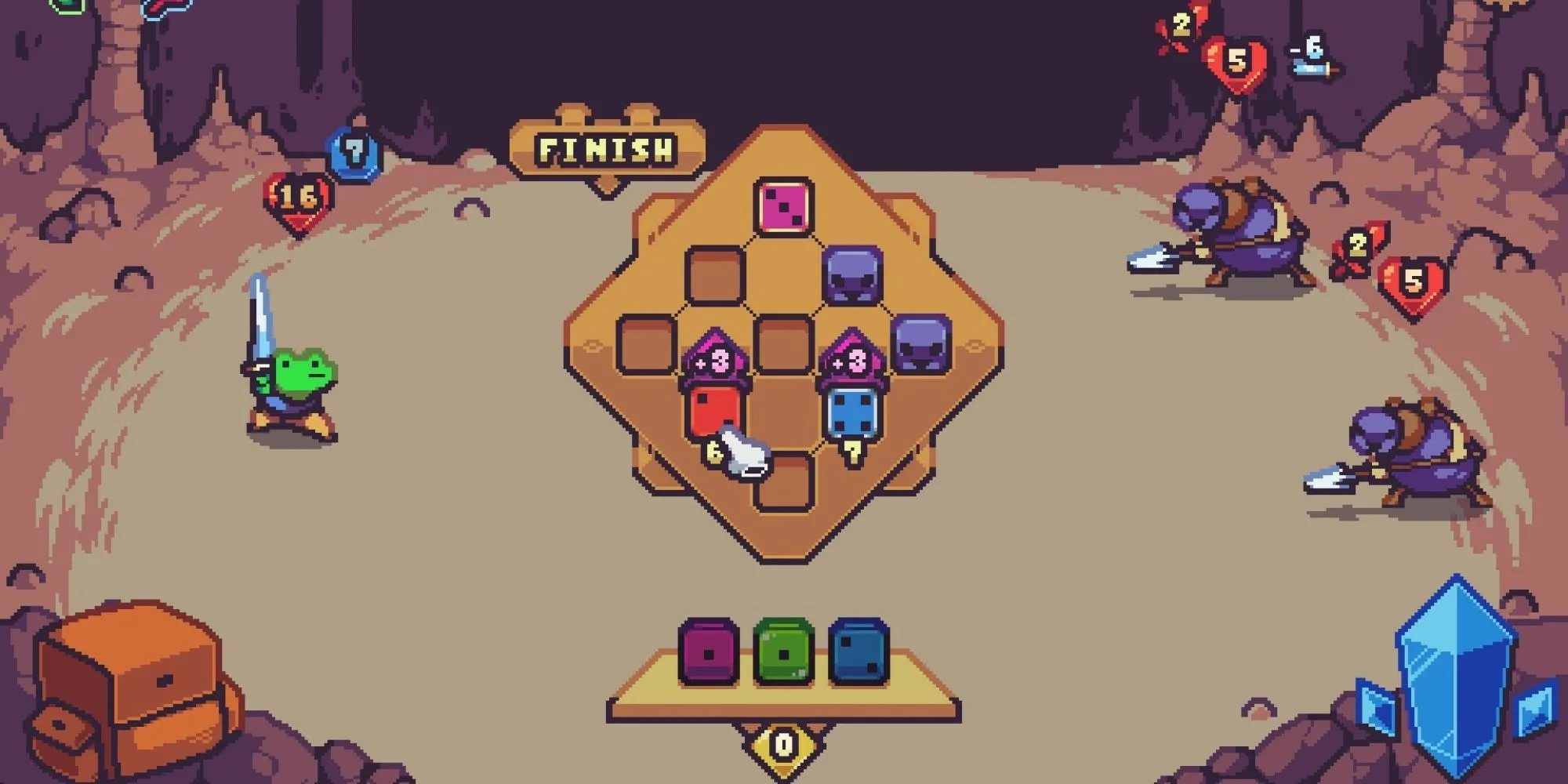 game Die In The Dungeon đồ họa pixel, giao diện chiến đấu xúc xắc