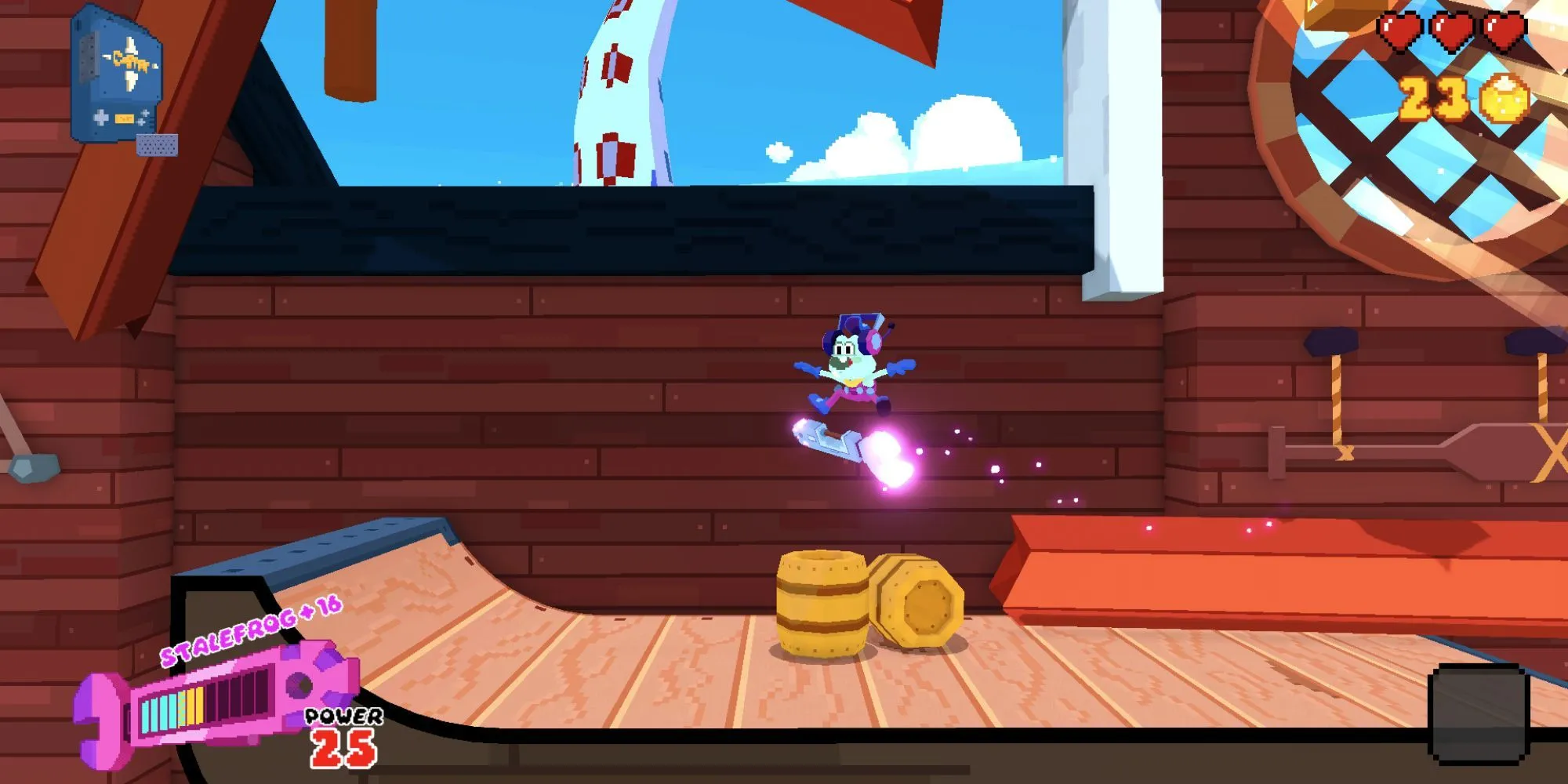 game platformer Seafrog nhân vật ếch trượt ván trong màn chơi 2D