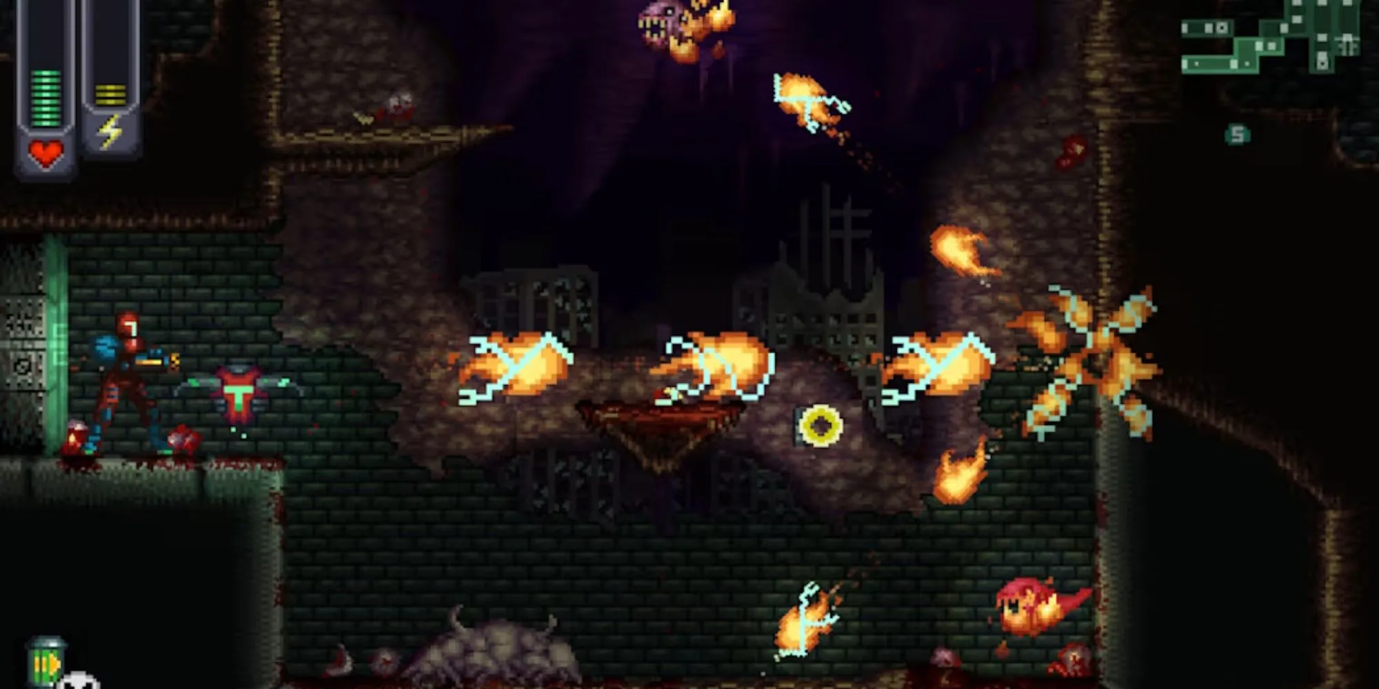 Gameplay game A Robot Named Fight, kết hợp yếu tố Metroidvania và Bullet Hell