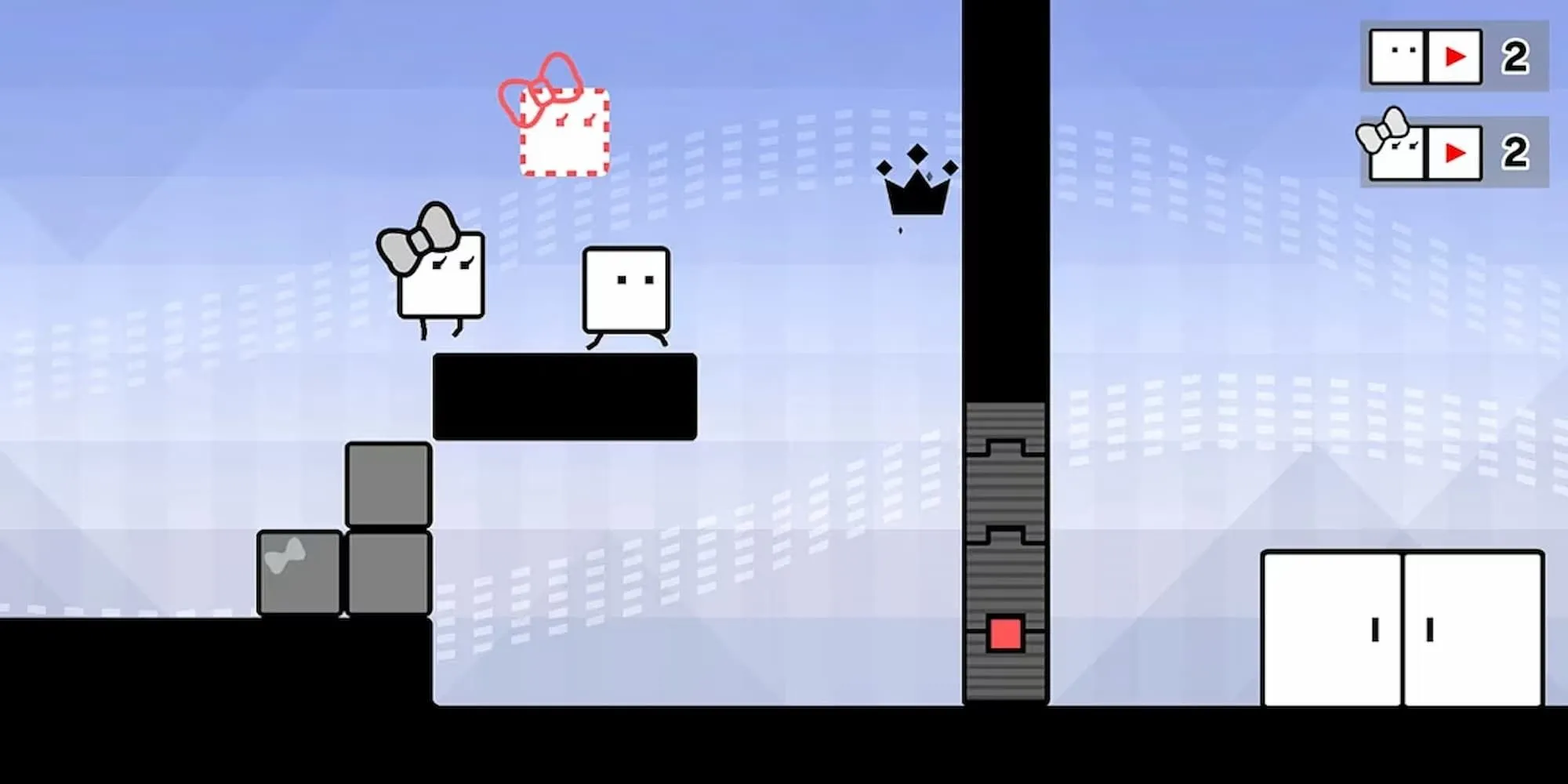 Hai hộp nhân vật BOXBOY và BOXGIRL giải đố trong game co-op trên Switch