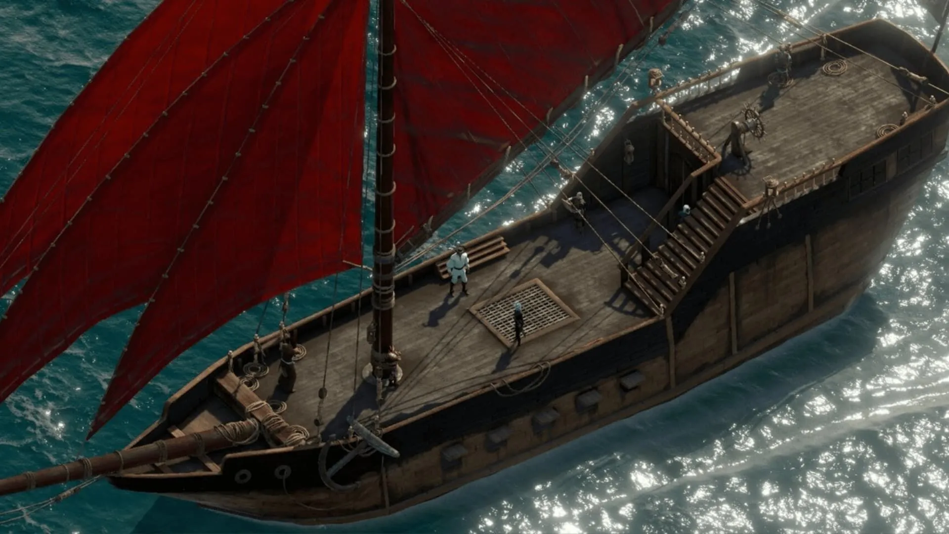 Hình ảnh bìa game Pillars of Eternity 2 Deadfire với tàu và dàn nhân vật