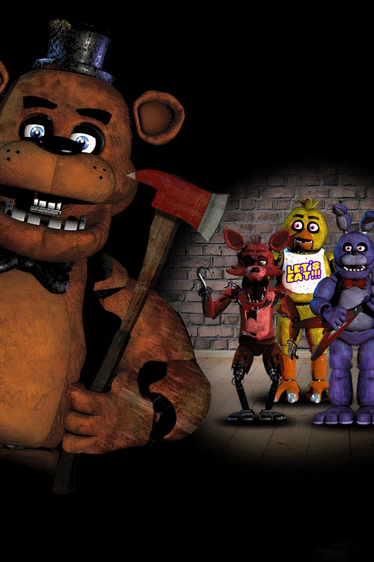 Hình ảnh các robot animatronic đặc trưng của Freddy Fazbear's Pizza trong game Five Nights at Freddy's