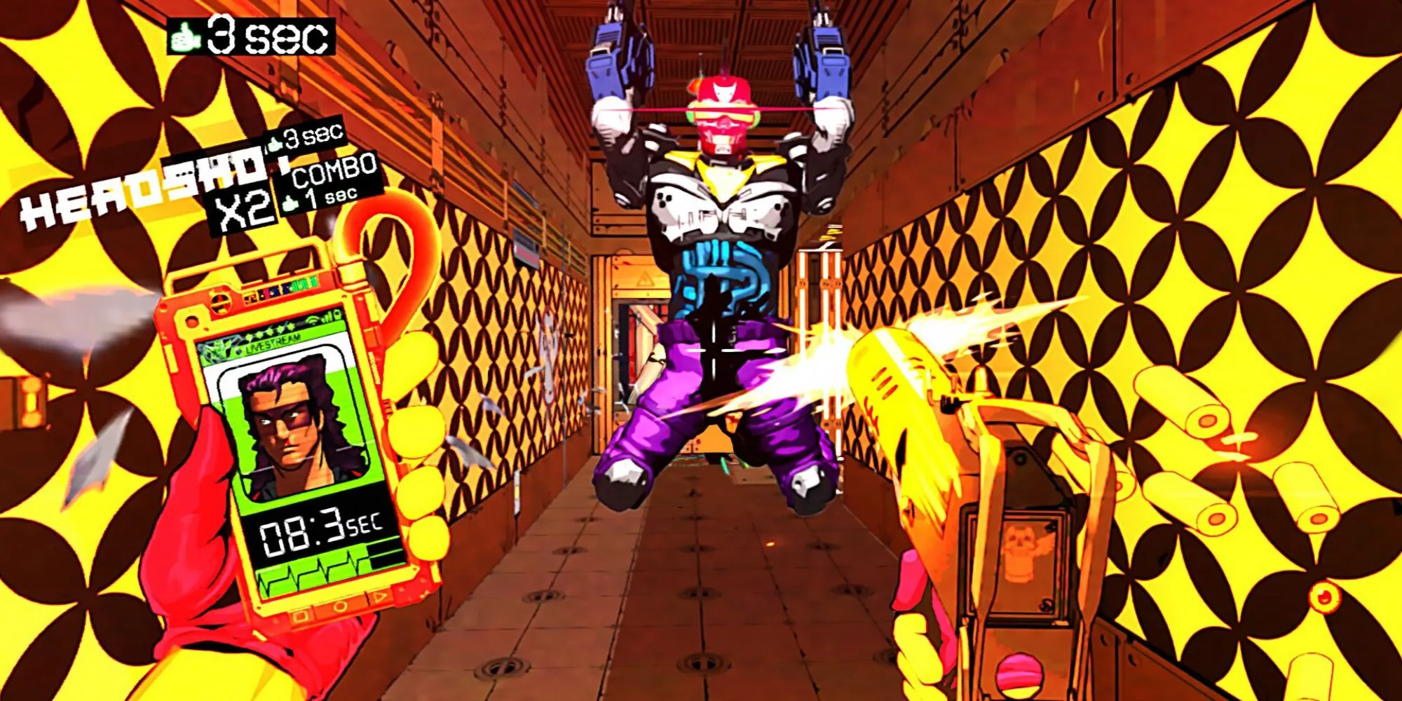 Hình ảnh phong cách retro-futuristic của game Mullet Madjack