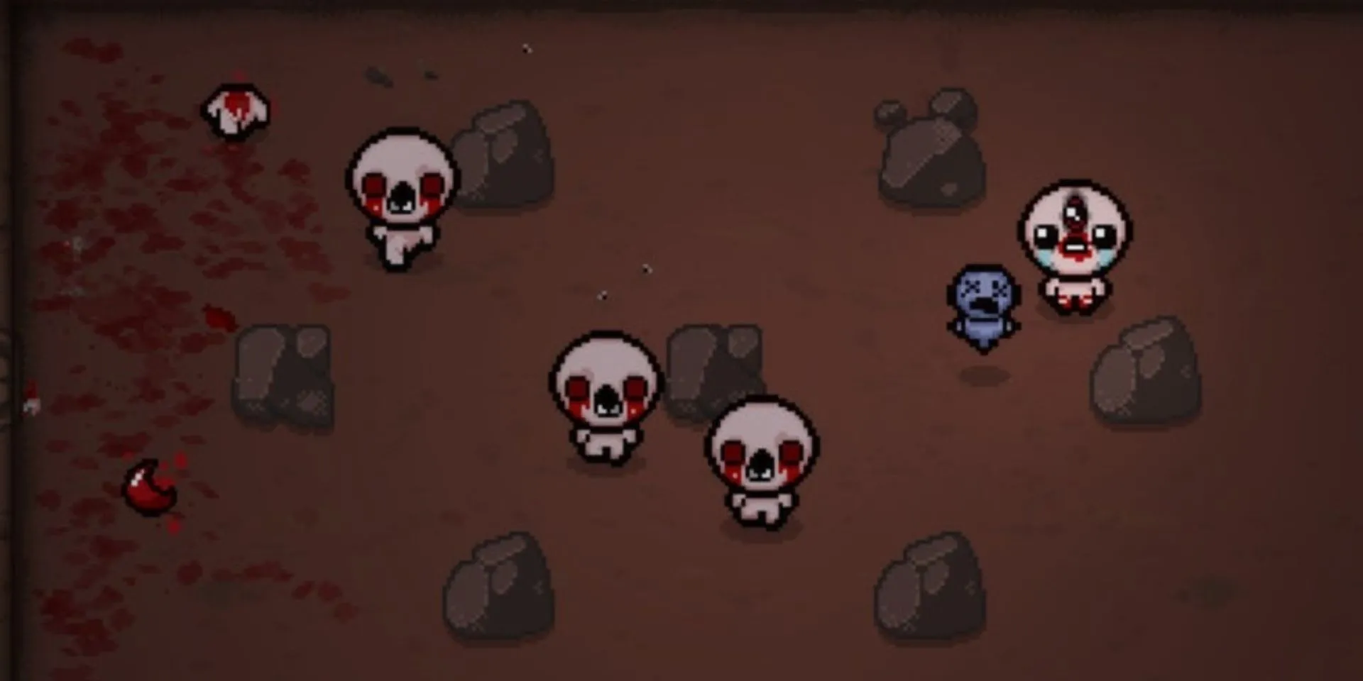 Isaac và vài quái vật Gapers trong game roguelike The Binding of Isaac Rebirth