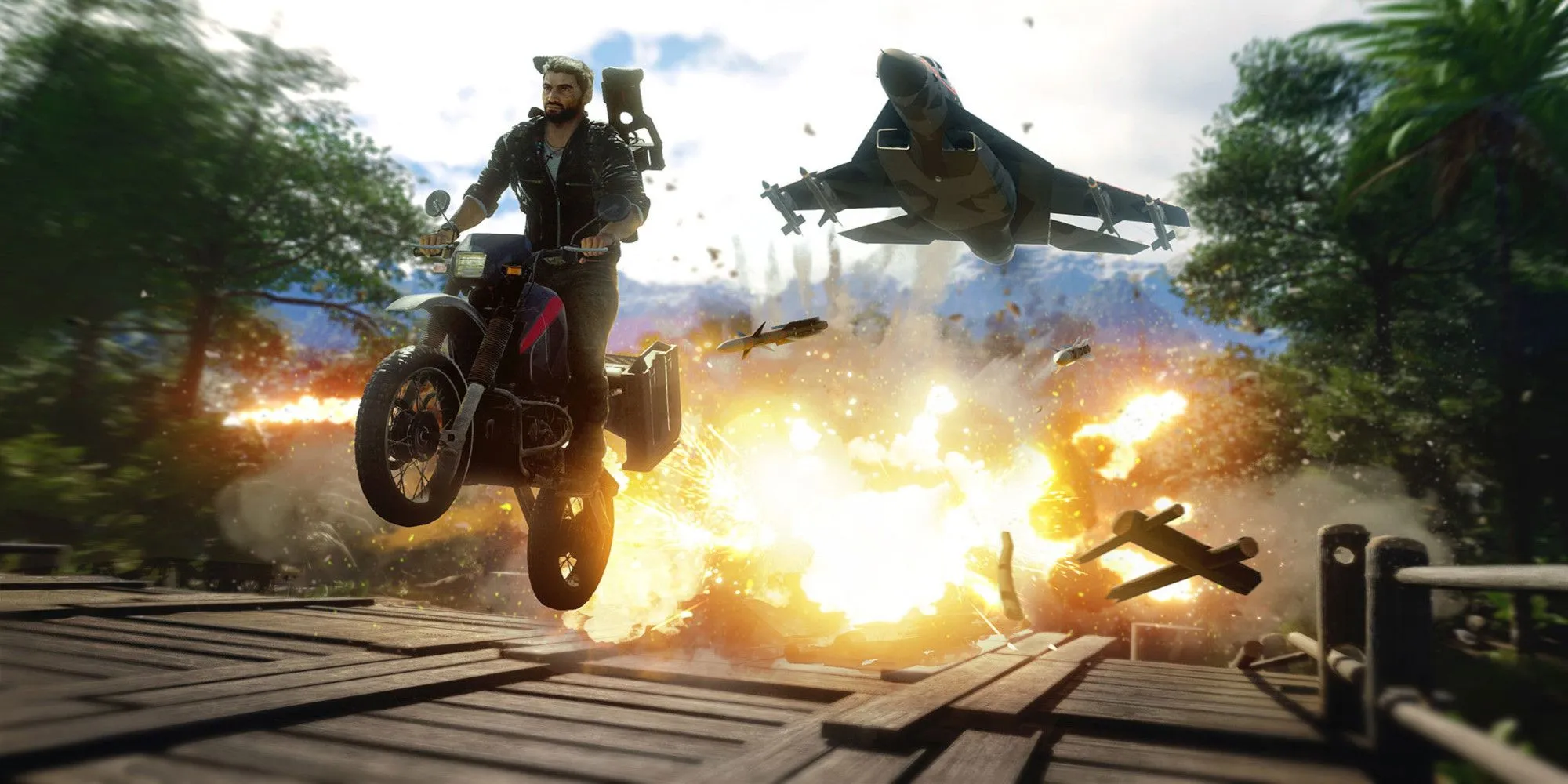 Just Cause 4 Driving on Motorbike from Plane and Explosion