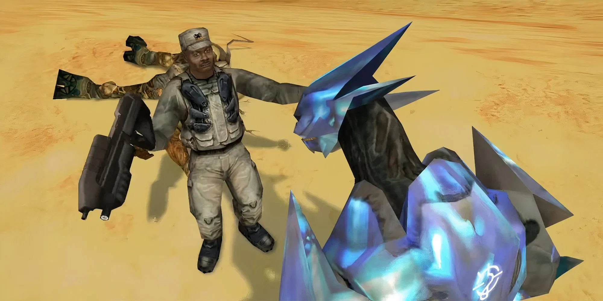 Khoảnh khắc Sergeant Johnson và Elite ôm nhau trong cảnh cuối Halo Combat Evolved