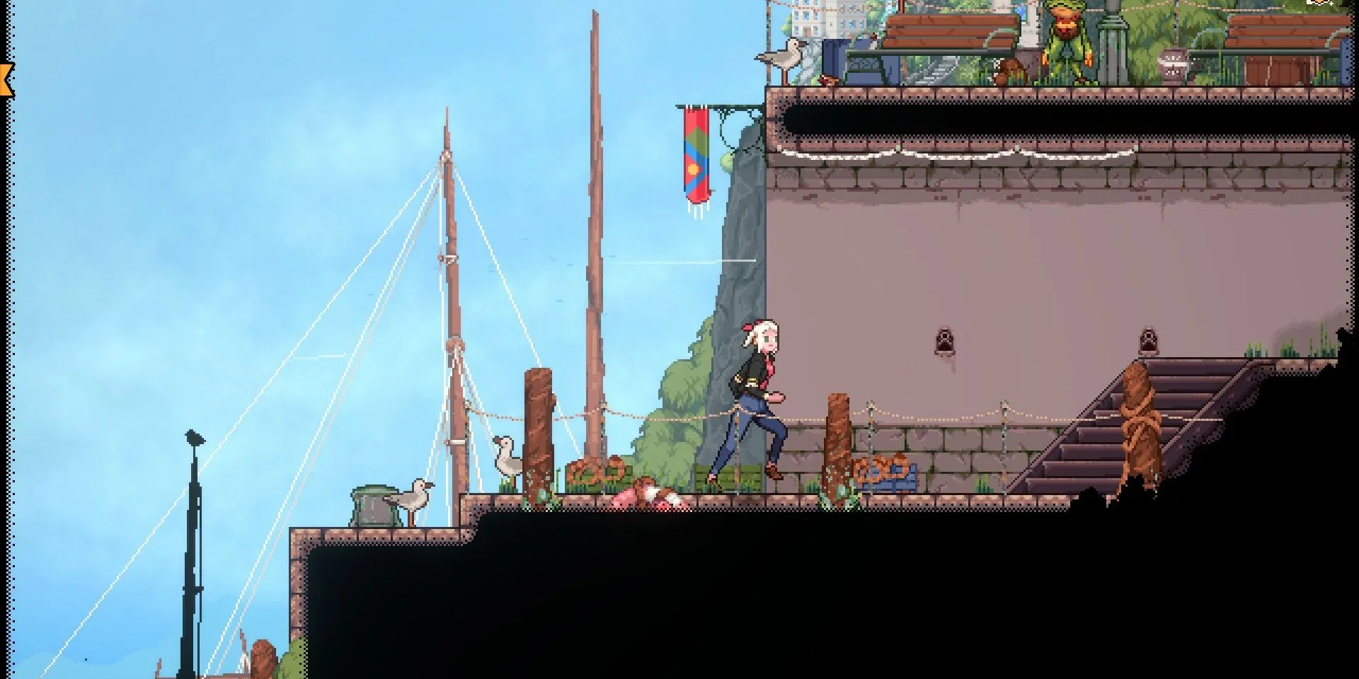 Khu vực bến cảng trong game Magical Delicacy, một tựa game indie pha trộn nhiều thể loại