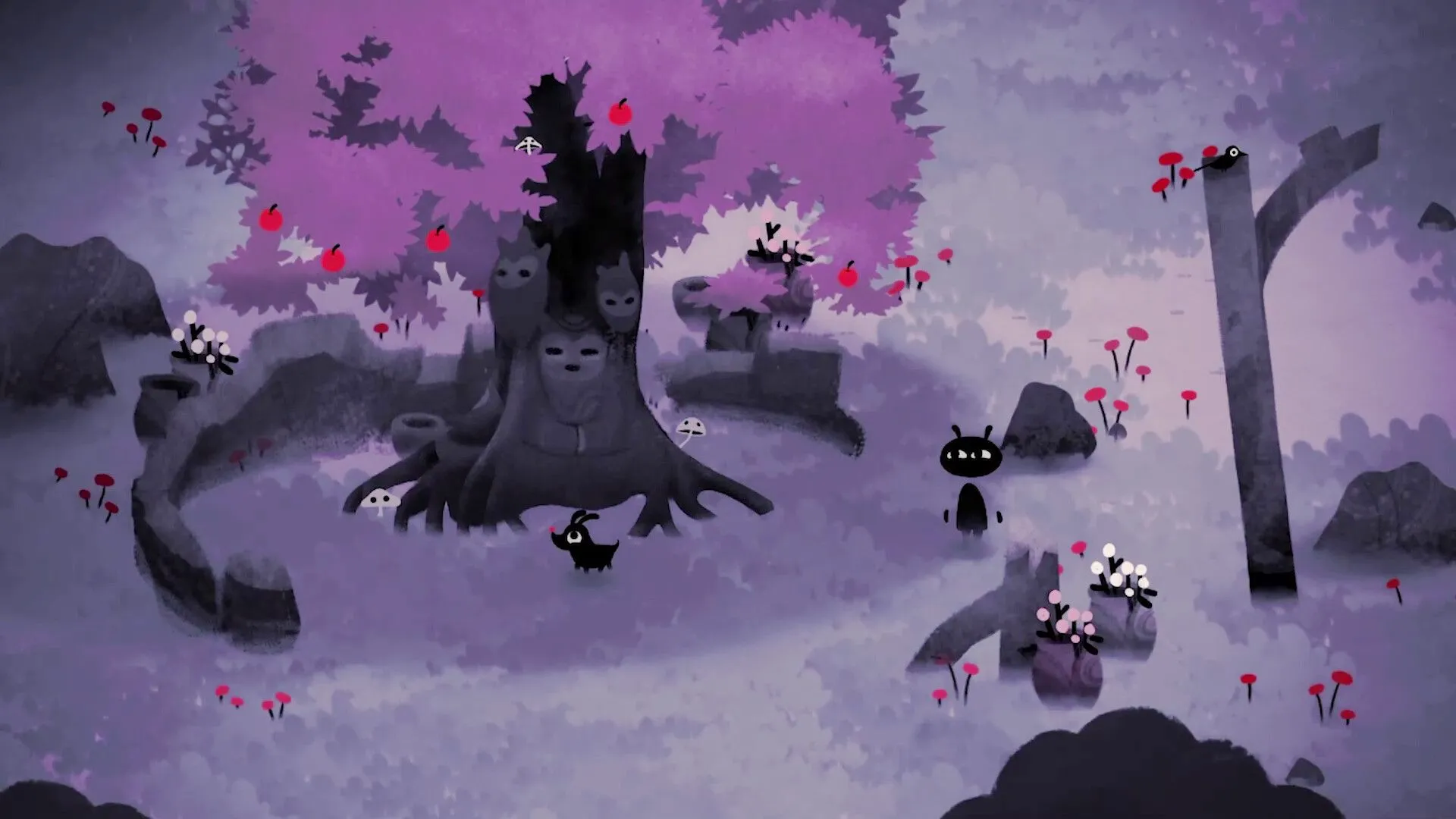 Koira hình ảnh nhân vật linh hồn rừng và chú chó trong game phiêu lưu ấm cúng