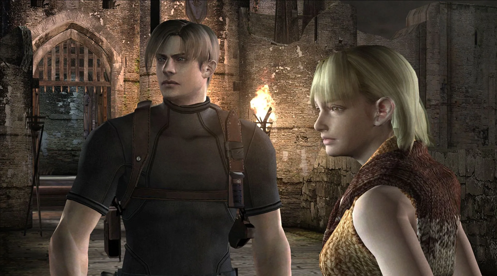 Leon Kennedy và Ashley Graham trong phiên bản Resident Evil 4 gốc, bối cảnh cốt truyện ban đầu.