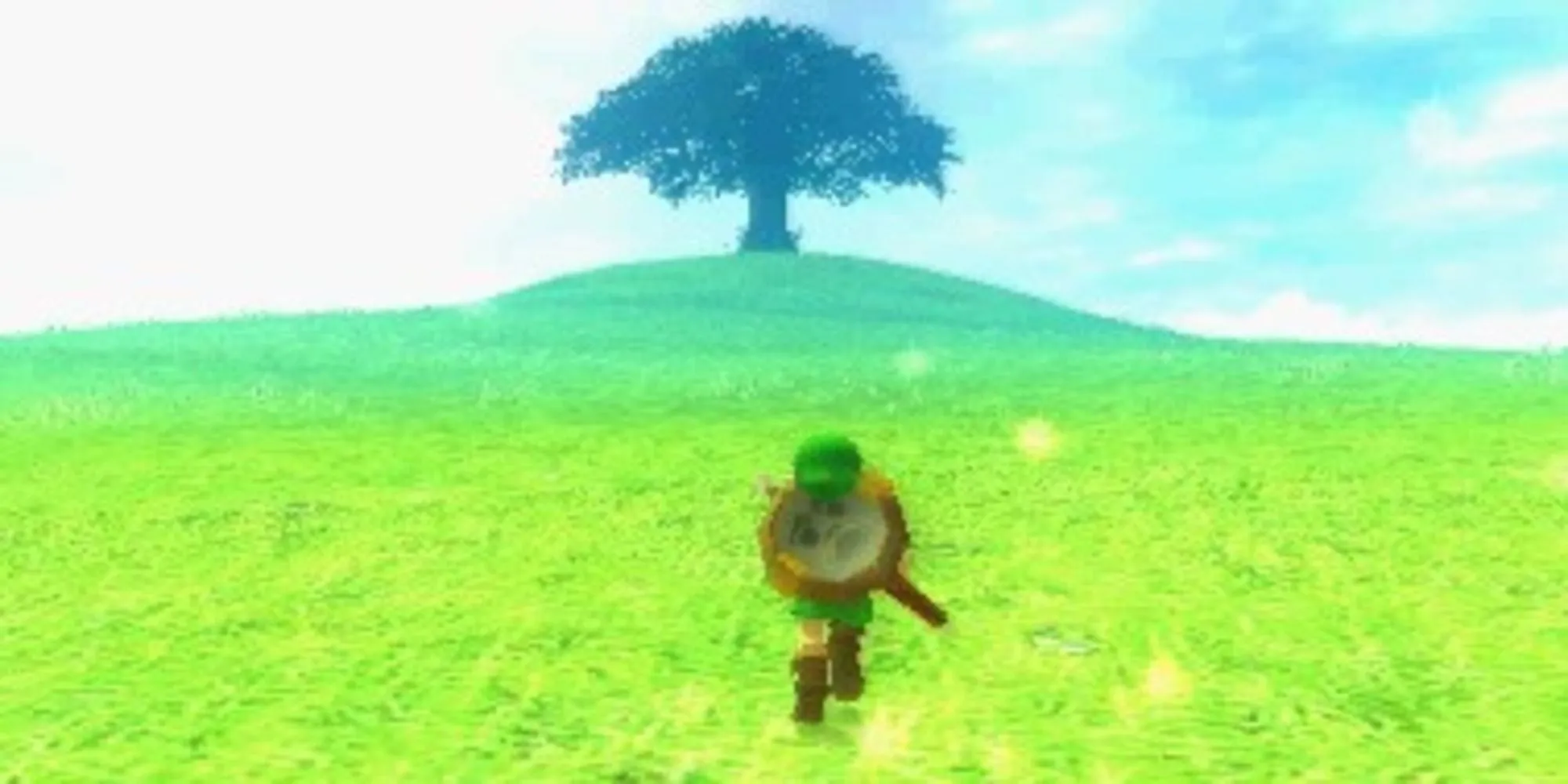 Link chứng kiến mặt trăng khổng lồ rơi xuống Termina, thể hiện áp lực thời gian trong Majora's Mask