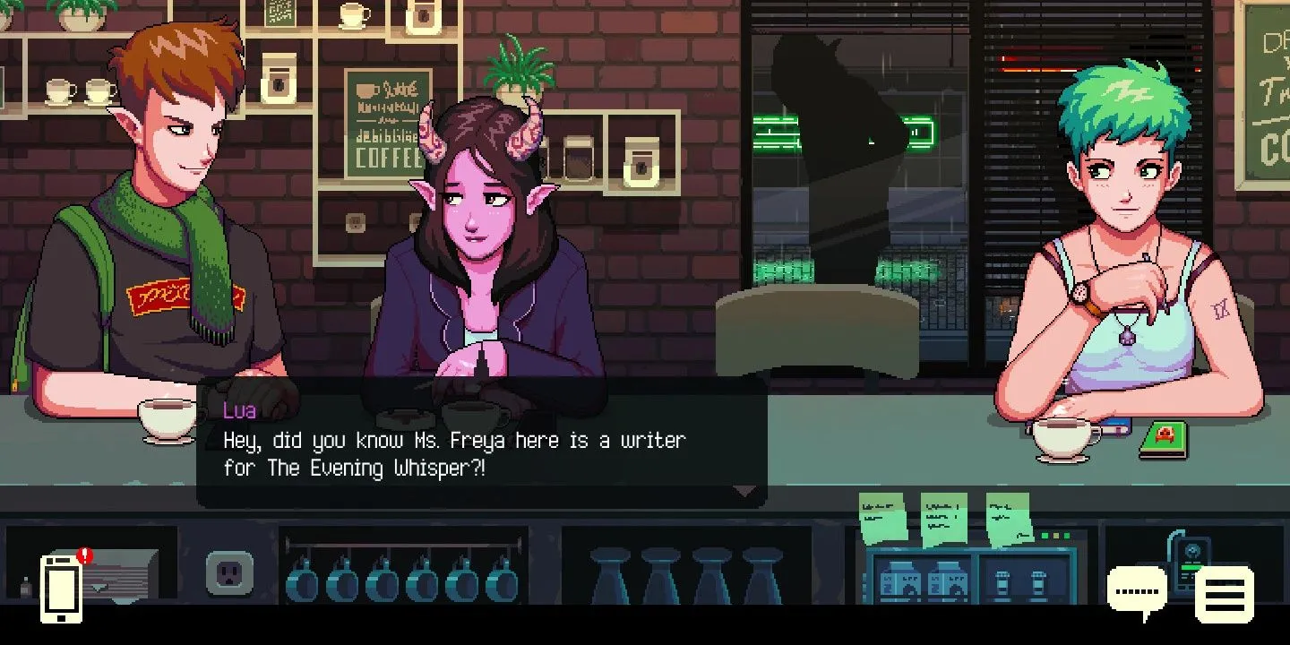 Lua trò chuyện với Baileys trong game Coffee Talk