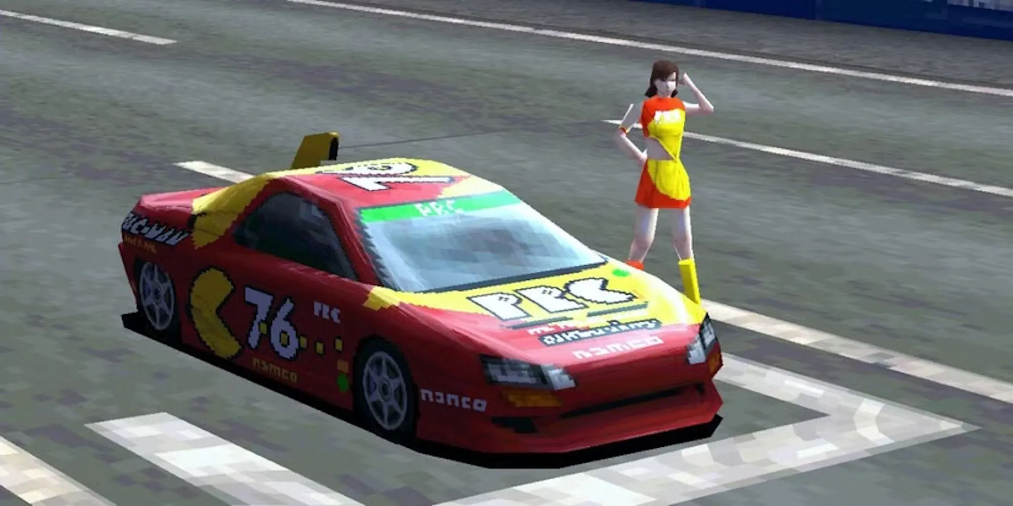 Màn hình chọn xe trong game Ridge Racer Type 4 trên PS1, thể hiện phong cách đồ họa và thiết kế xe đặc trưng của tựa game đua xe arcade này.