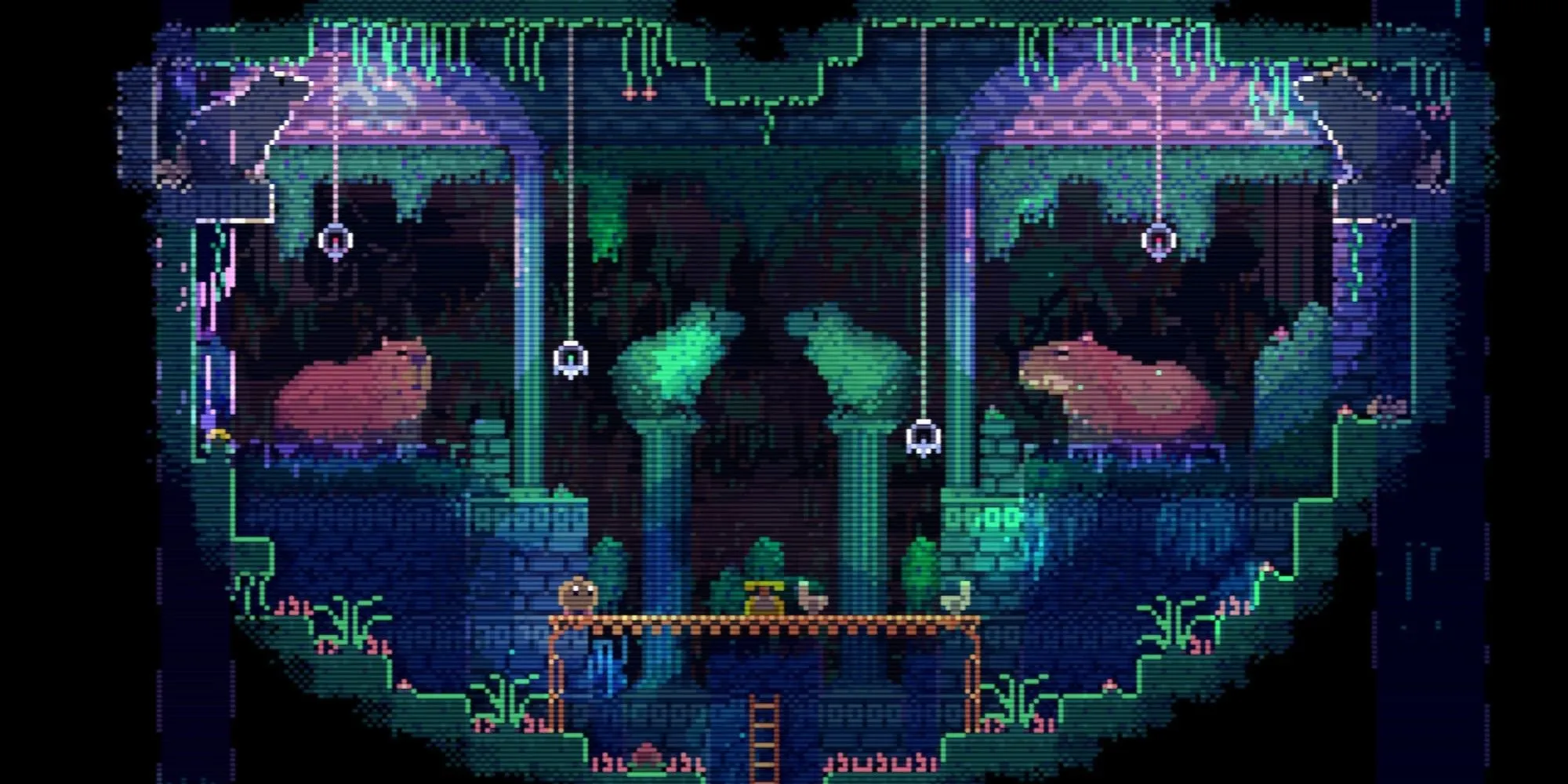 Màn hình gameplay bên trong khu vực dungeon Heart Capybara trong Animal Well
