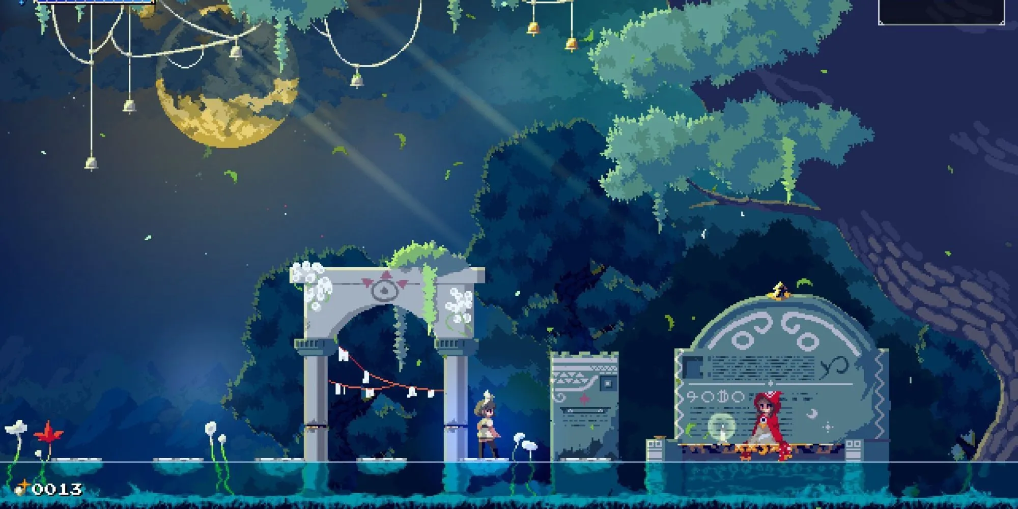 Momodora Moonlit Farewell screenshot game metroidvania nhân vật chính chiến đấu trong thế giới pixel