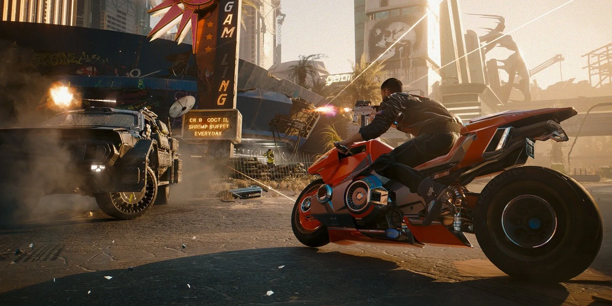 Một cảnh hành động trong Cyberpunk 2077, minh họa đồ họa game trên nền tảng Switch 2 sắp tới