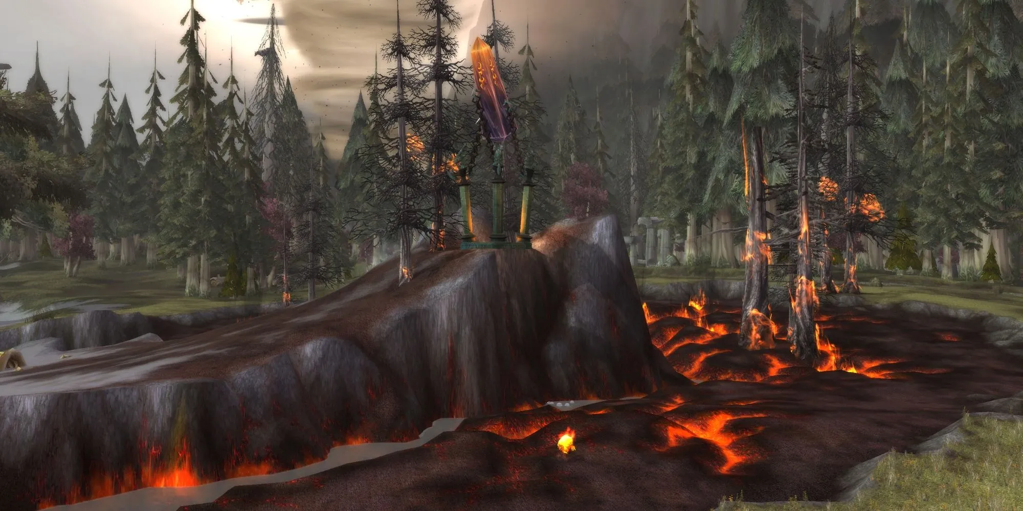 Một cảnh minh họa sức mạnh hủy diệt của Deathwing trong World of Warcraft Cataclysm, thế giới đang thay đổi.