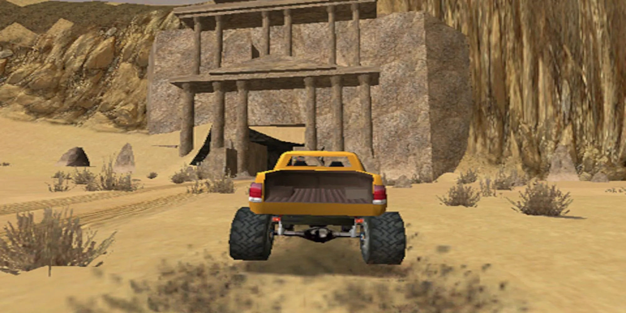 Một chiếc xe địa hình đang di chuyển trên địa hình gồ ghề trong Smuggler's Run