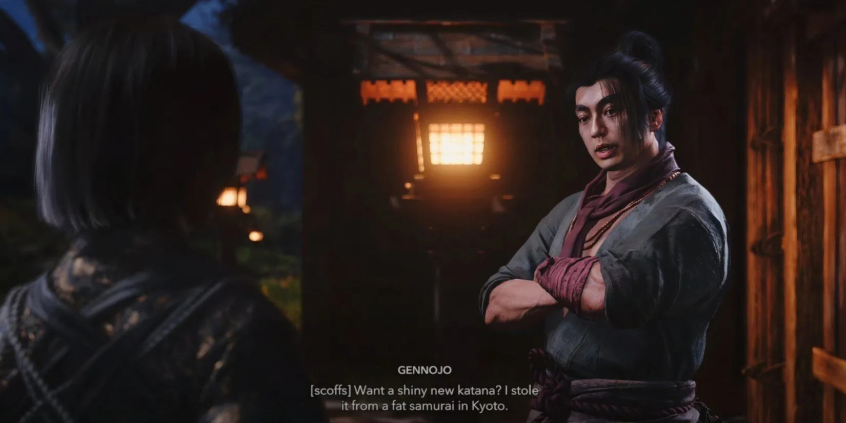 Naoe gặp Gennojo lần đầu ở Yamashiro trong nhiệm vụ Sake and Swords của Assassin's Creed Shadows
